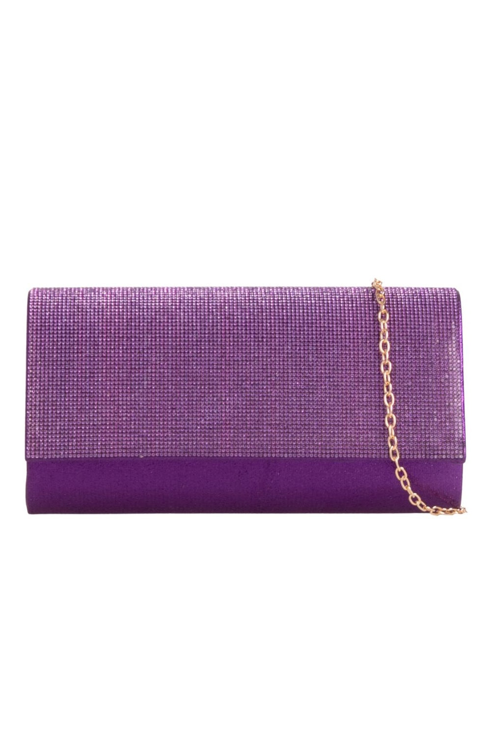 Lila Diamante Front Embellished Rectangle Clutch in Purple