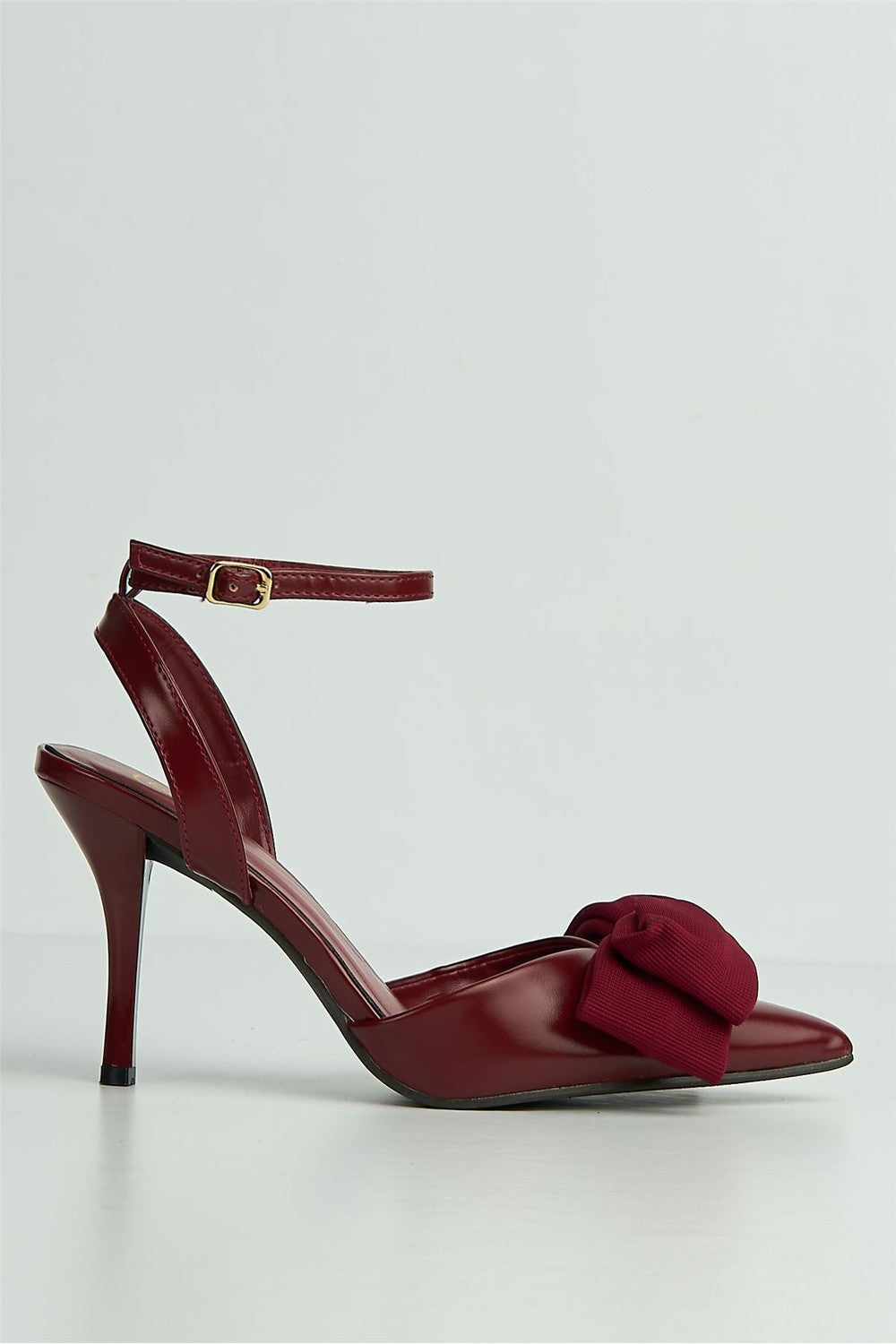 Alua Bow Detail Anklestrap Court Shoes in Wine