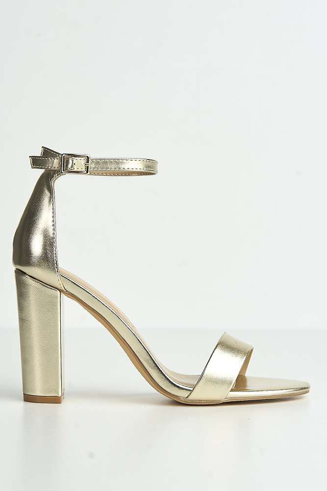 Miss Diva Gold May Barely There Block Heel Ankle Strap Sandal