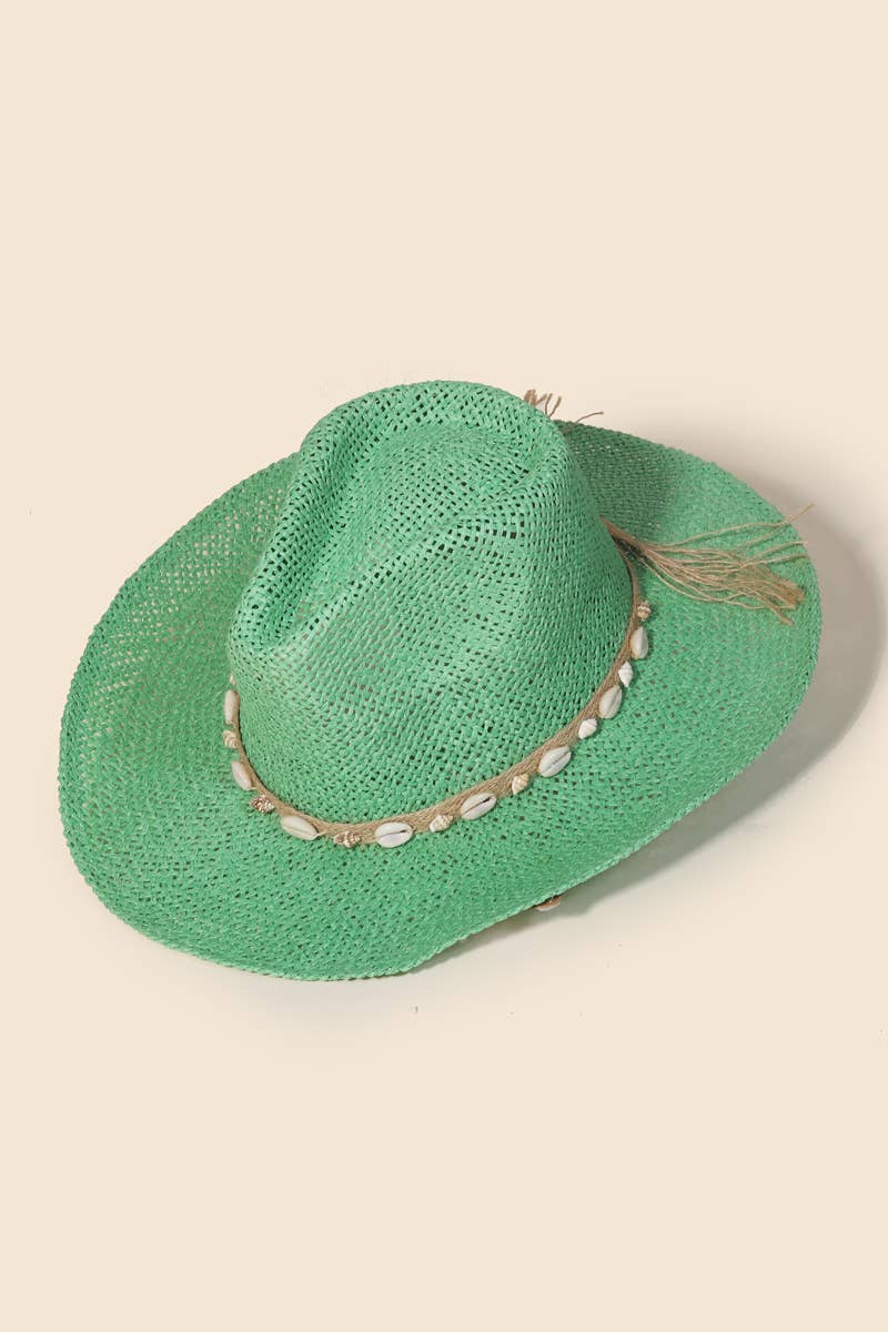 Soul Of Sita Straw Weave Cowrie Shell Rope Strap Cowboy Hat: Iv