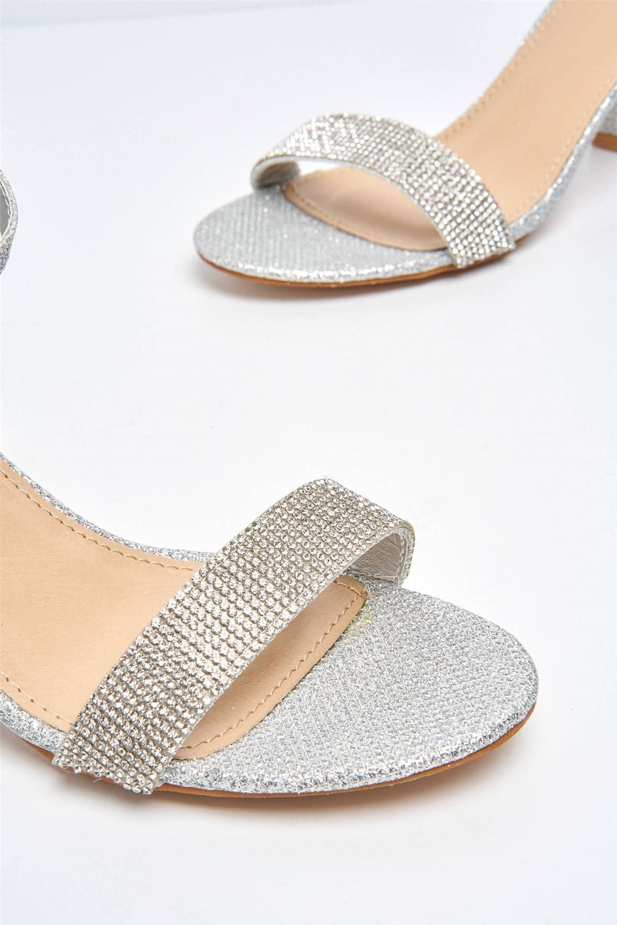 Asti Block Heel Ankle Strap Sandal in Silver Heels Miss Diva