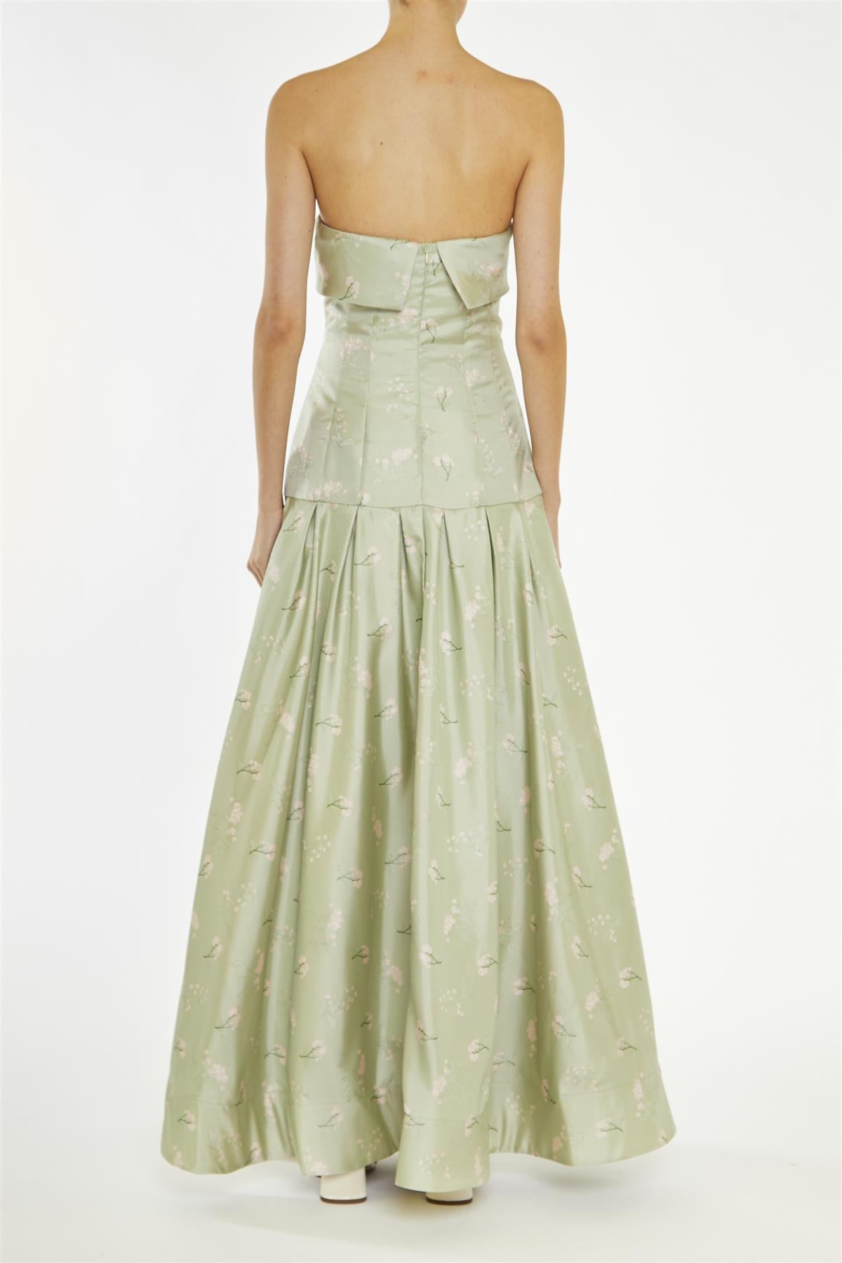 True Decadence Green Evelynn Floral-Jacquard Bandeau Maxi-Dress
