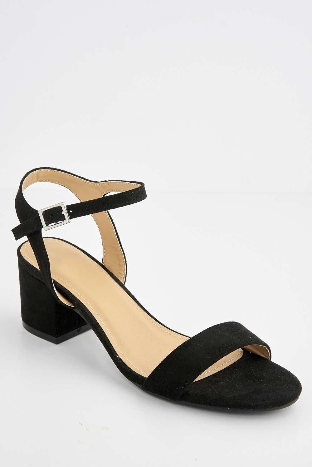 Flori Thick Anklestrap & Band Heeled Sandal in Black Suede Heels Miss Diva