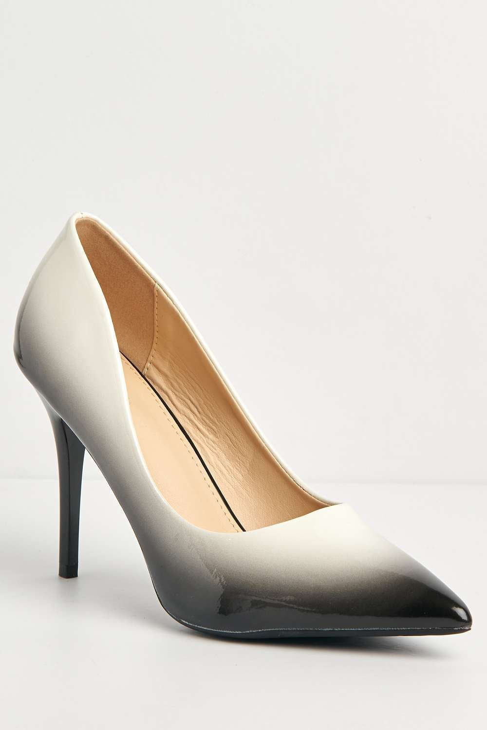 Miss Diva Dua Two Tone Pointed Toe Court Shoes in White