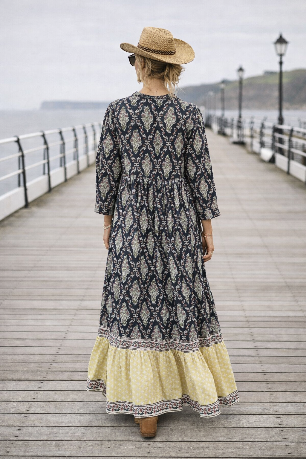 Soul Of Sita Lalita Ink Maxi Woodblock Print Dress, 100% Cotton
