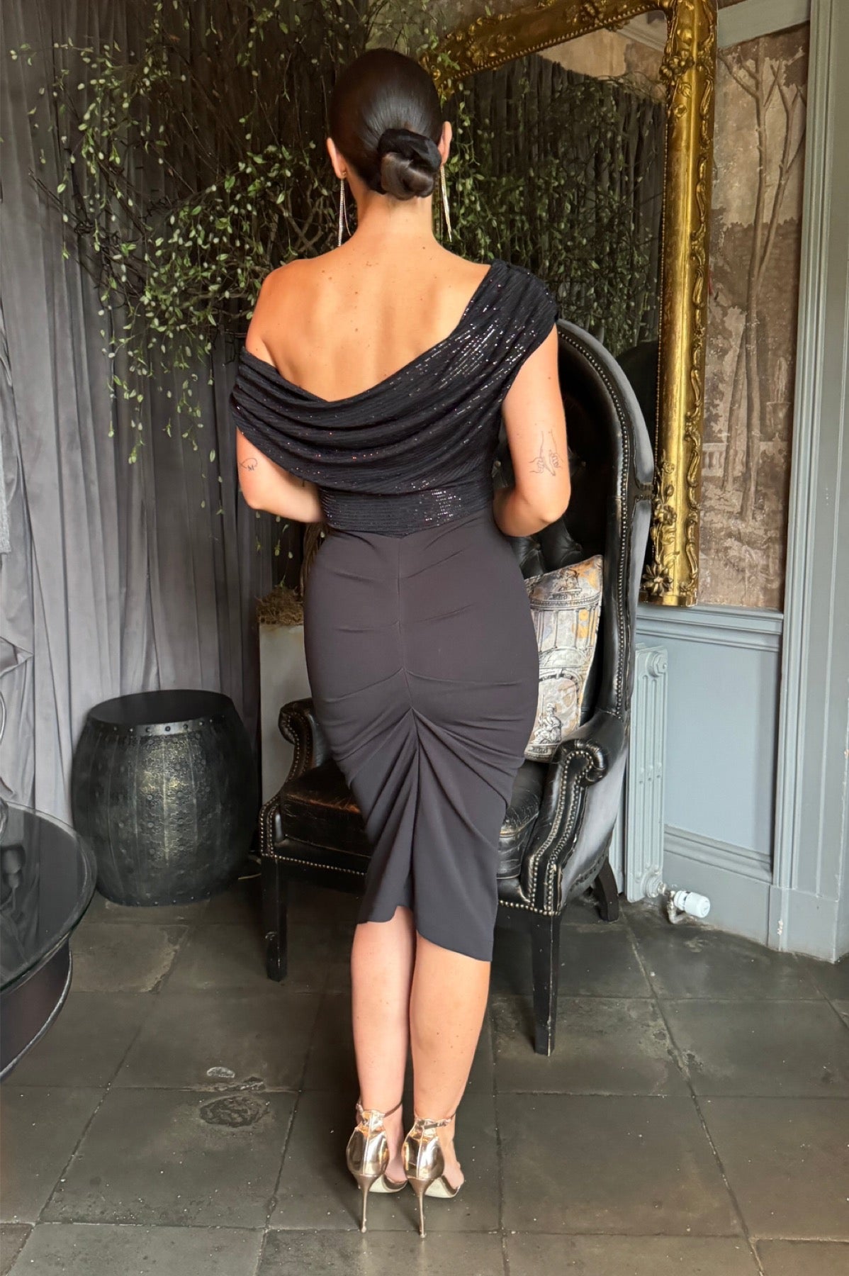 Atom Label Black Sequin Sparkle Janus Dress