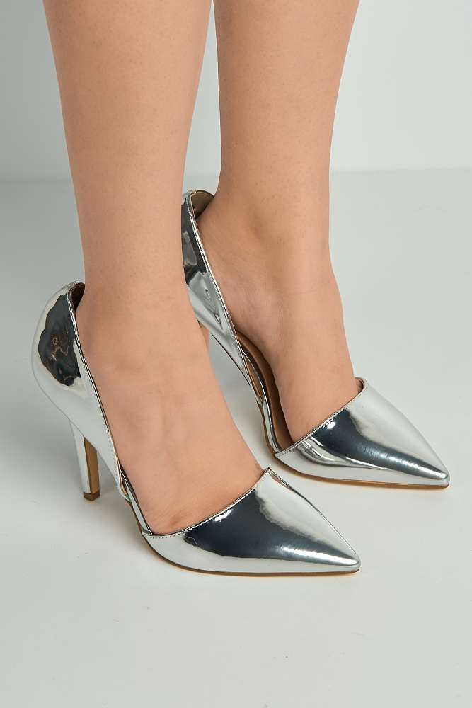 Miss Diva Silver Milaya Cut-out Side Pointed Toe Court Shoes
