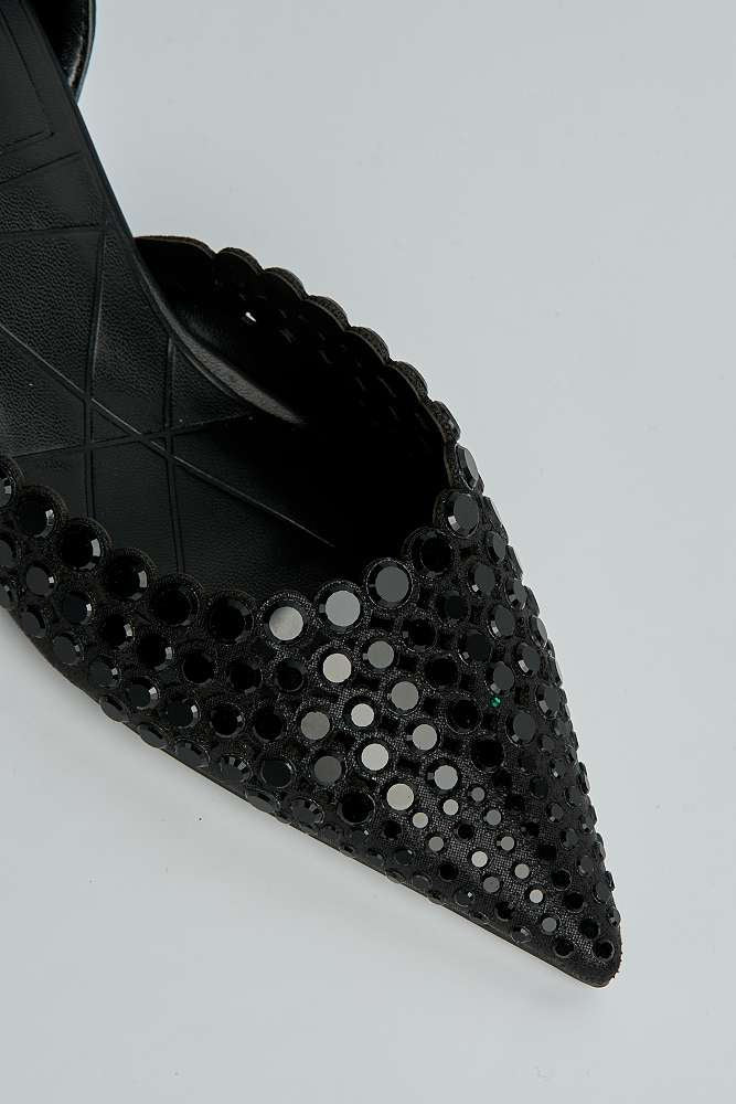 Giovanna Mirror Encrusted Slingback Court Shoes in Black