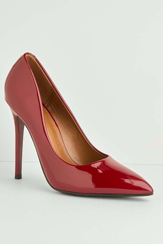 Miss Diva Wine Mila High Stiletto Patent Finish Heel Court Shoe