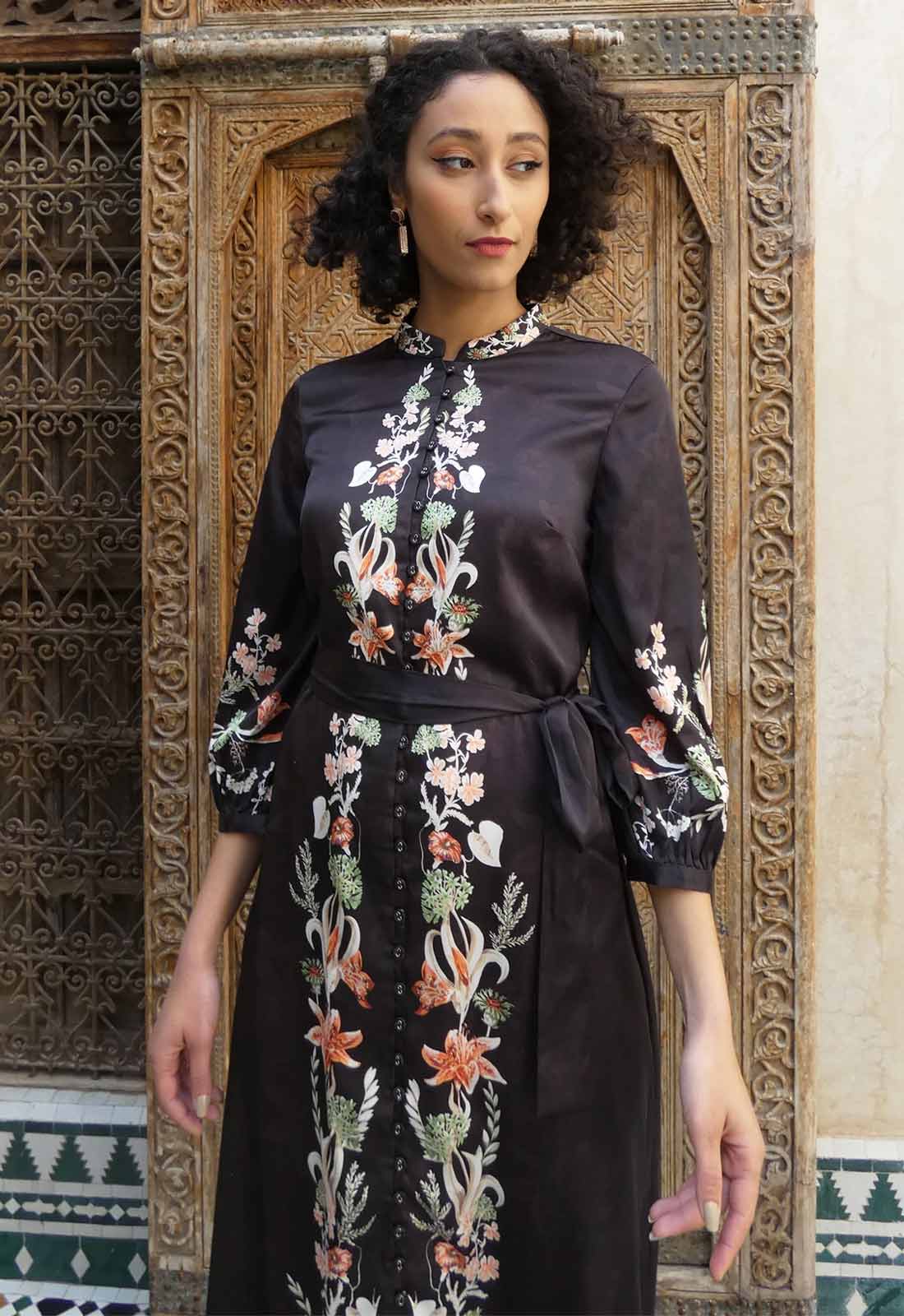 Raishma Studio Brown Bria Floral Midi Dress-114245