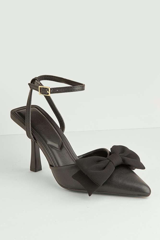 Alua Bow Detail Anklestrap Court Shoes in Black