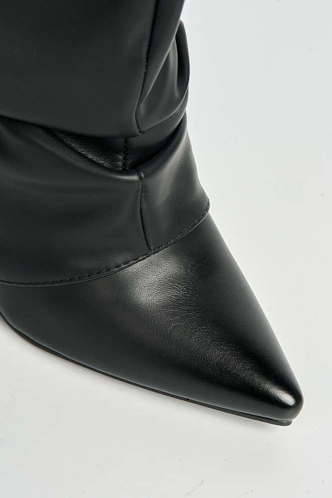 Miss Diva Black Izel Block Heel Pointy Toe Gold Trim Boots