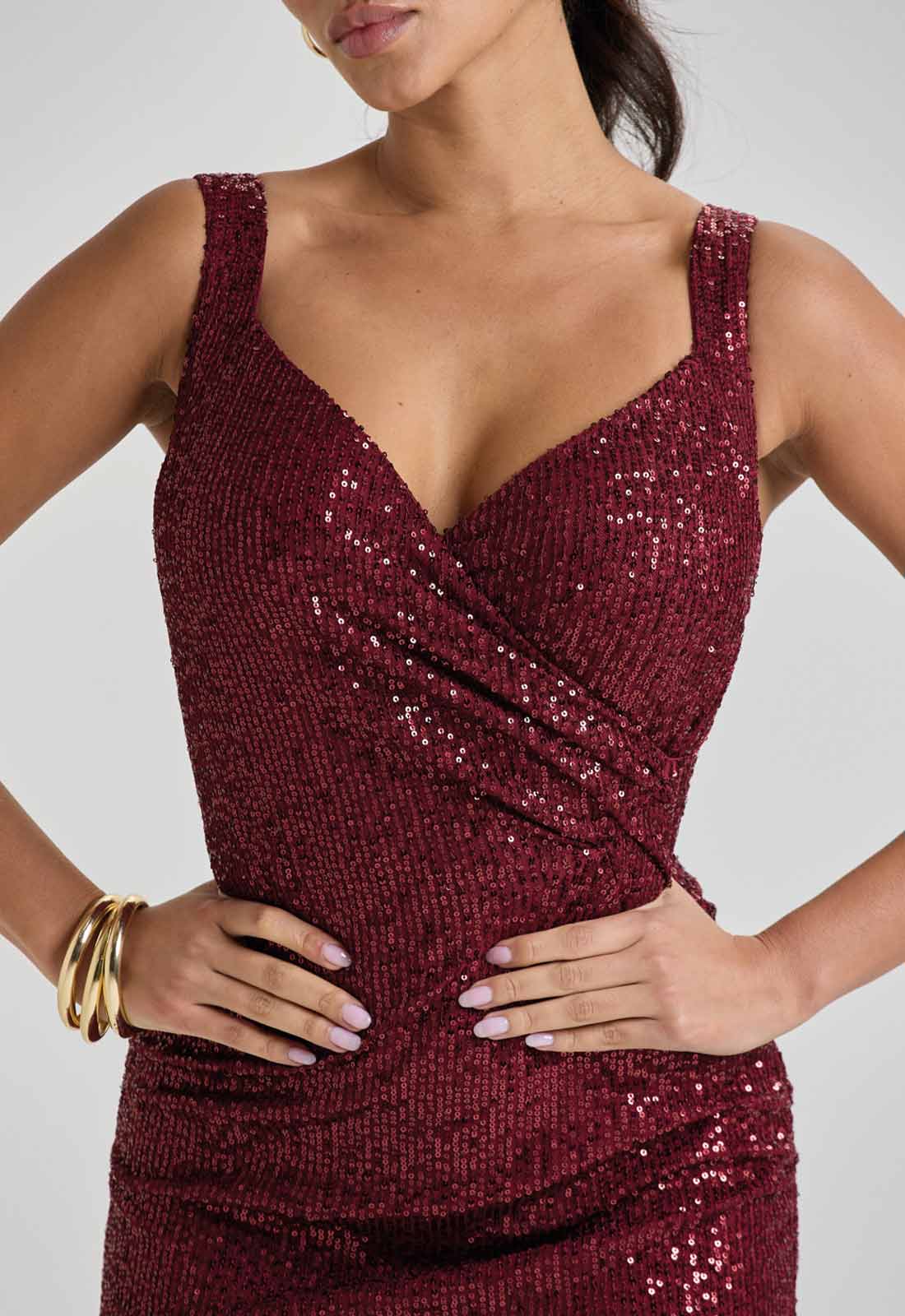 LBD Collection Burgundy Ruby Sequin Dress