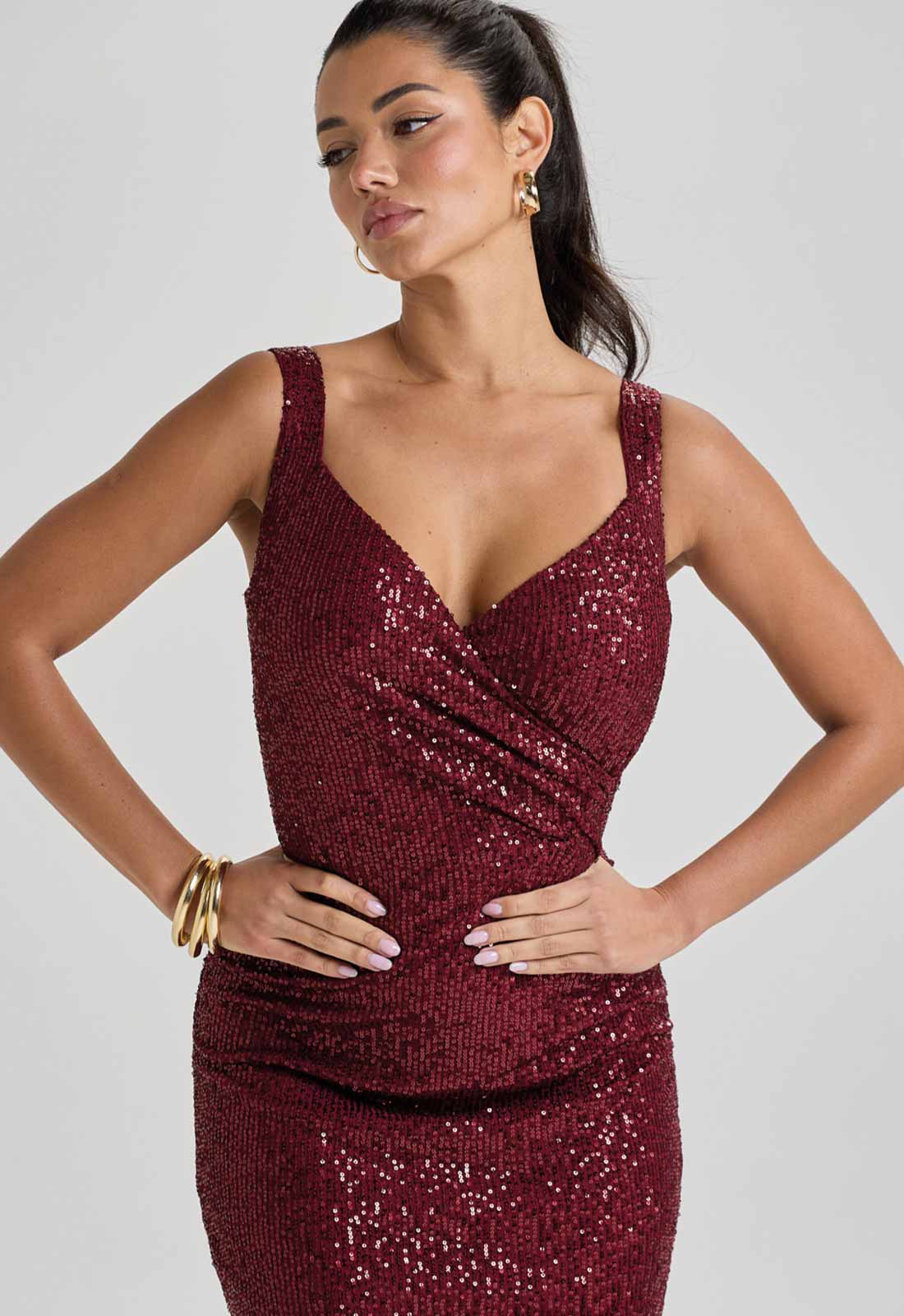 LBD Collection Burgundy Ruby Sequin Dress