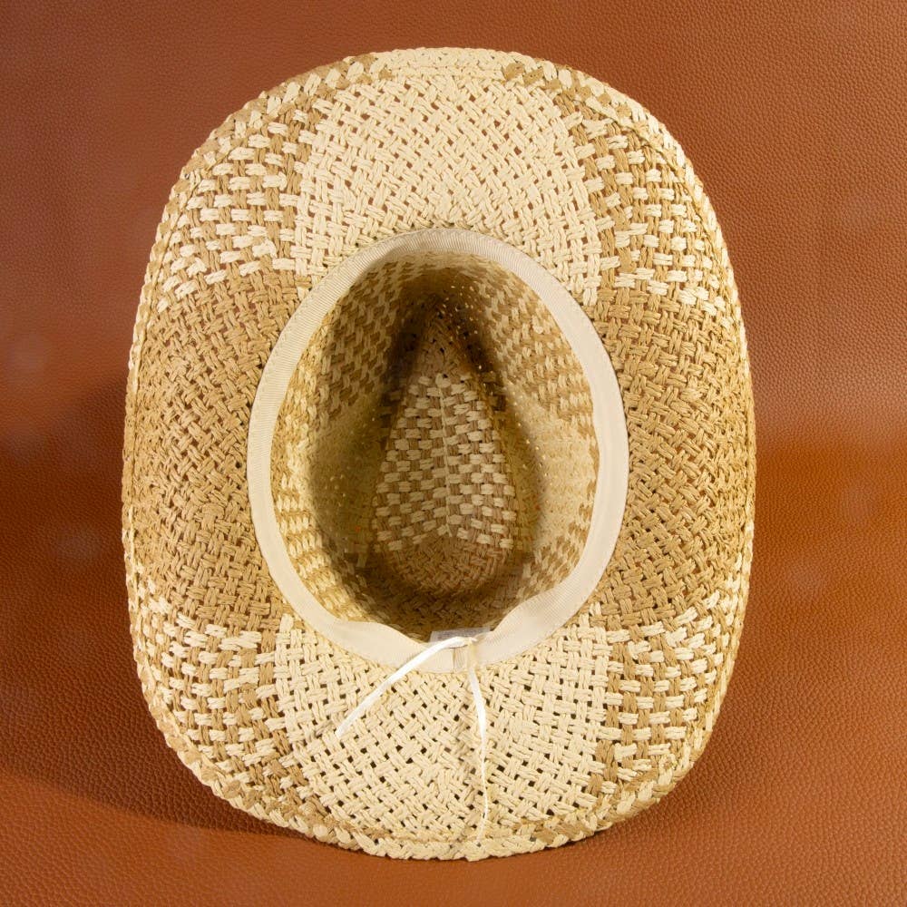 Soul Of Sita Two Tone Straw Braided Patches Cowboy Hat: Ka
