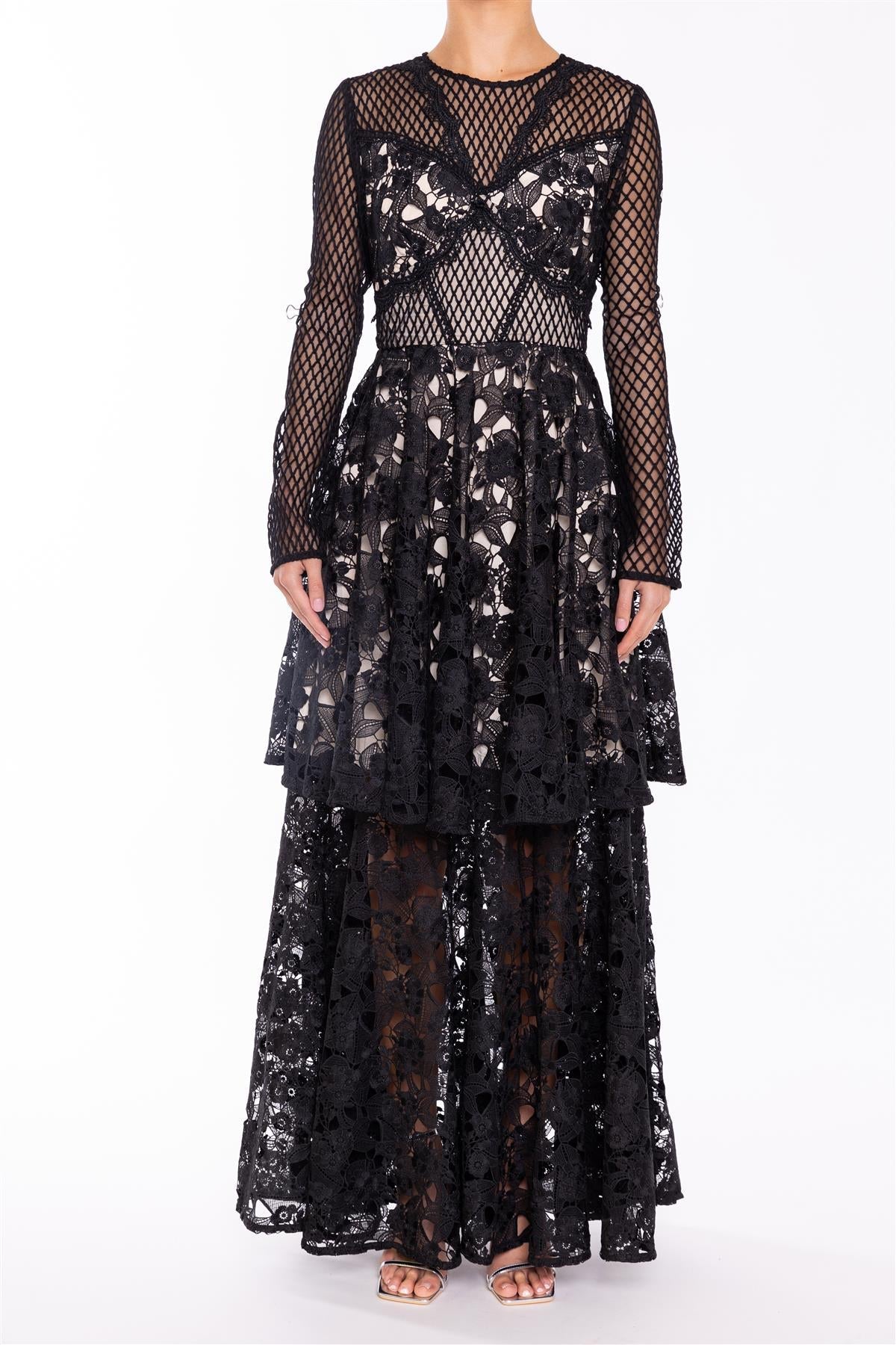 Elsie Black Patchwork Tiered Maxi Dress-image-1