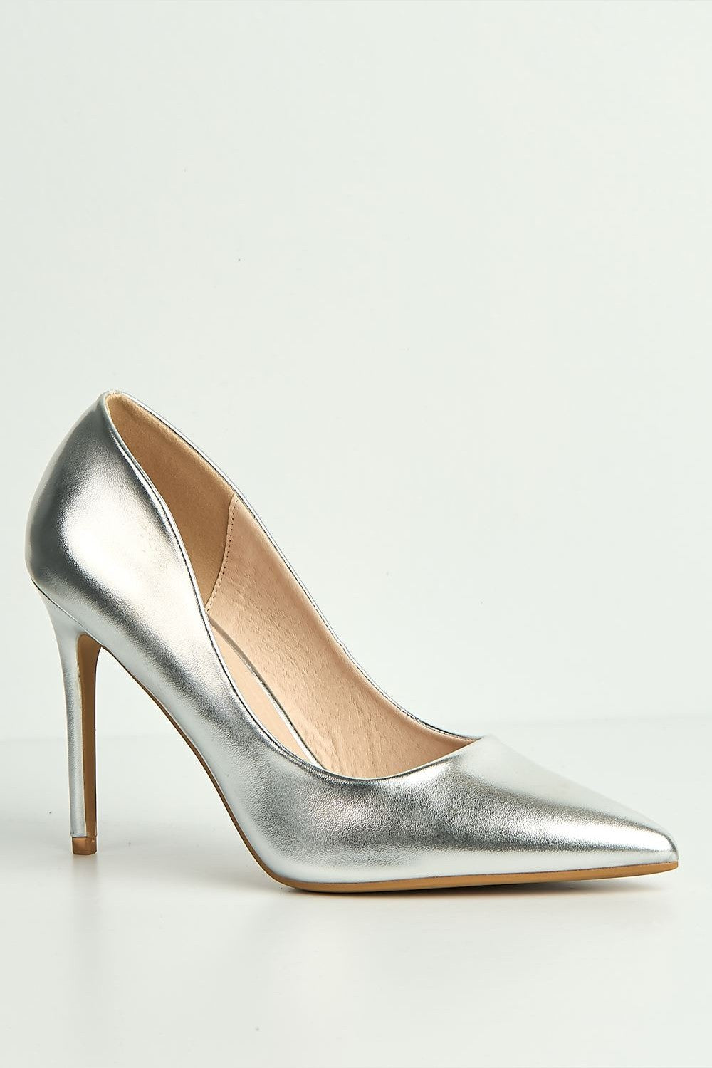 Mila High Stiletto Metallic Heel Court Shoe in Silver