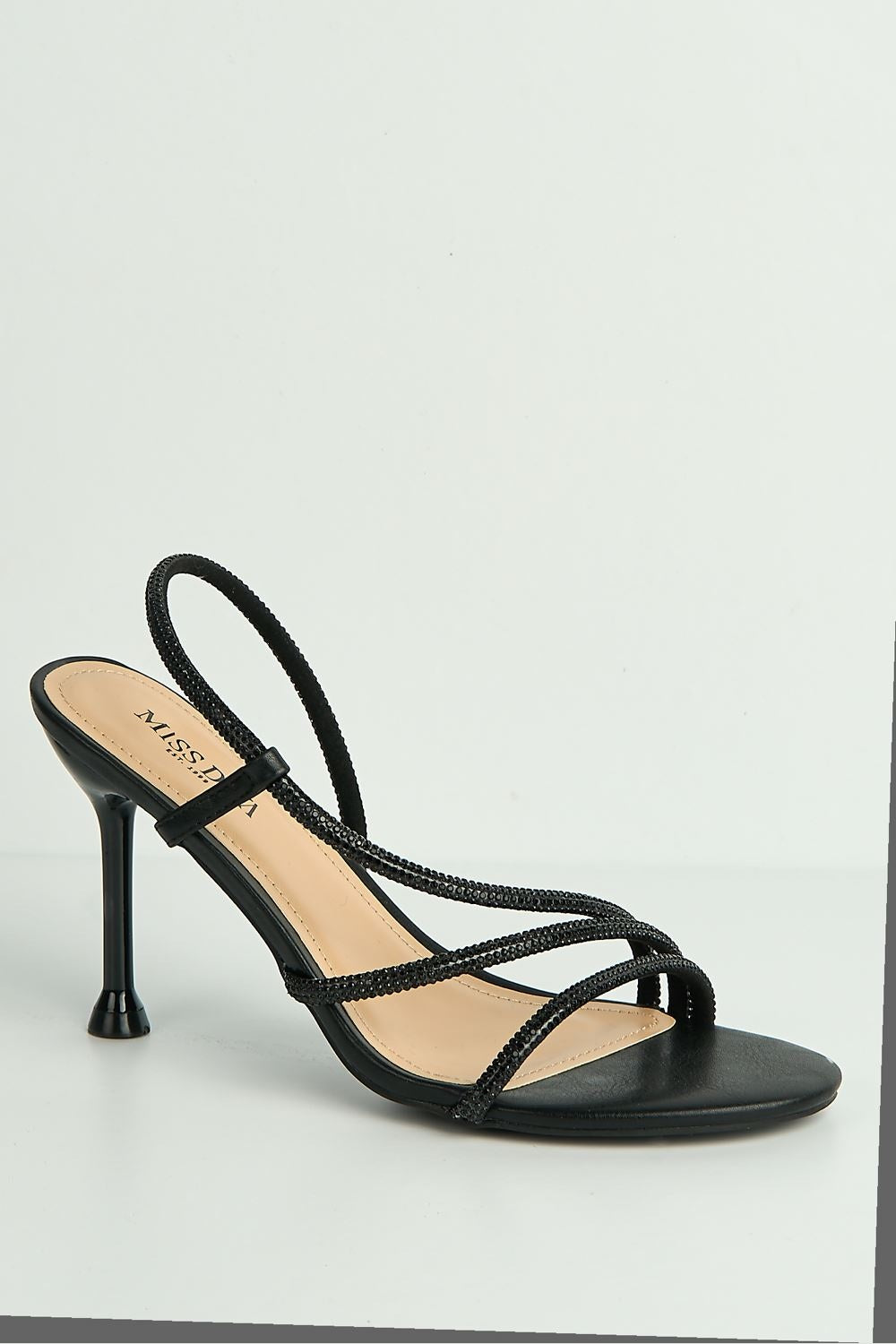 Cady 3 Diamante Band Stiletto Heeled Sandals in Black