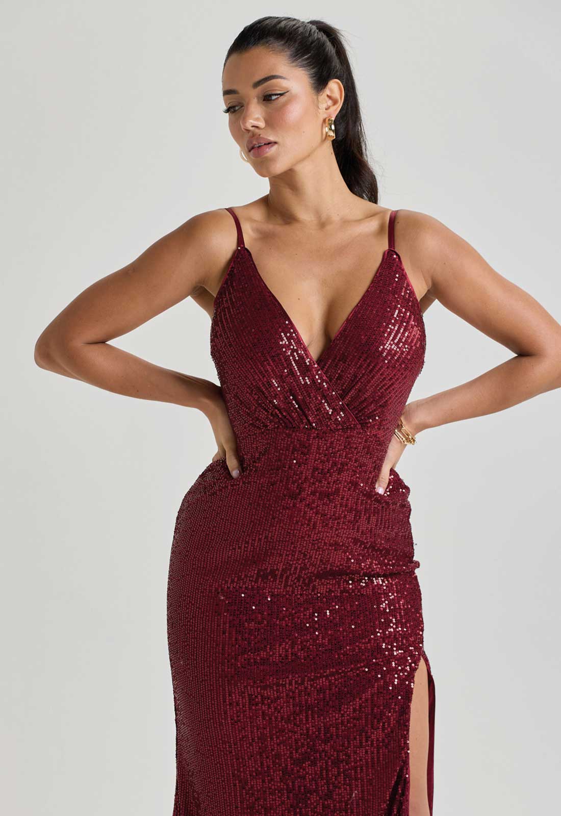 LBD Collection Burgundy Hollywood Sequin Dress