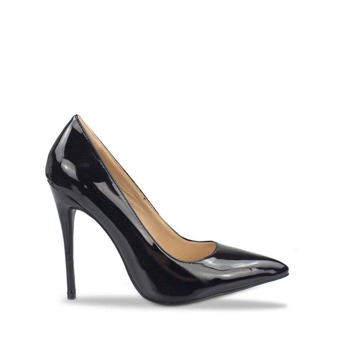 Miss Diva Mila High Stiletto Heel Court Shoe In Black Patent