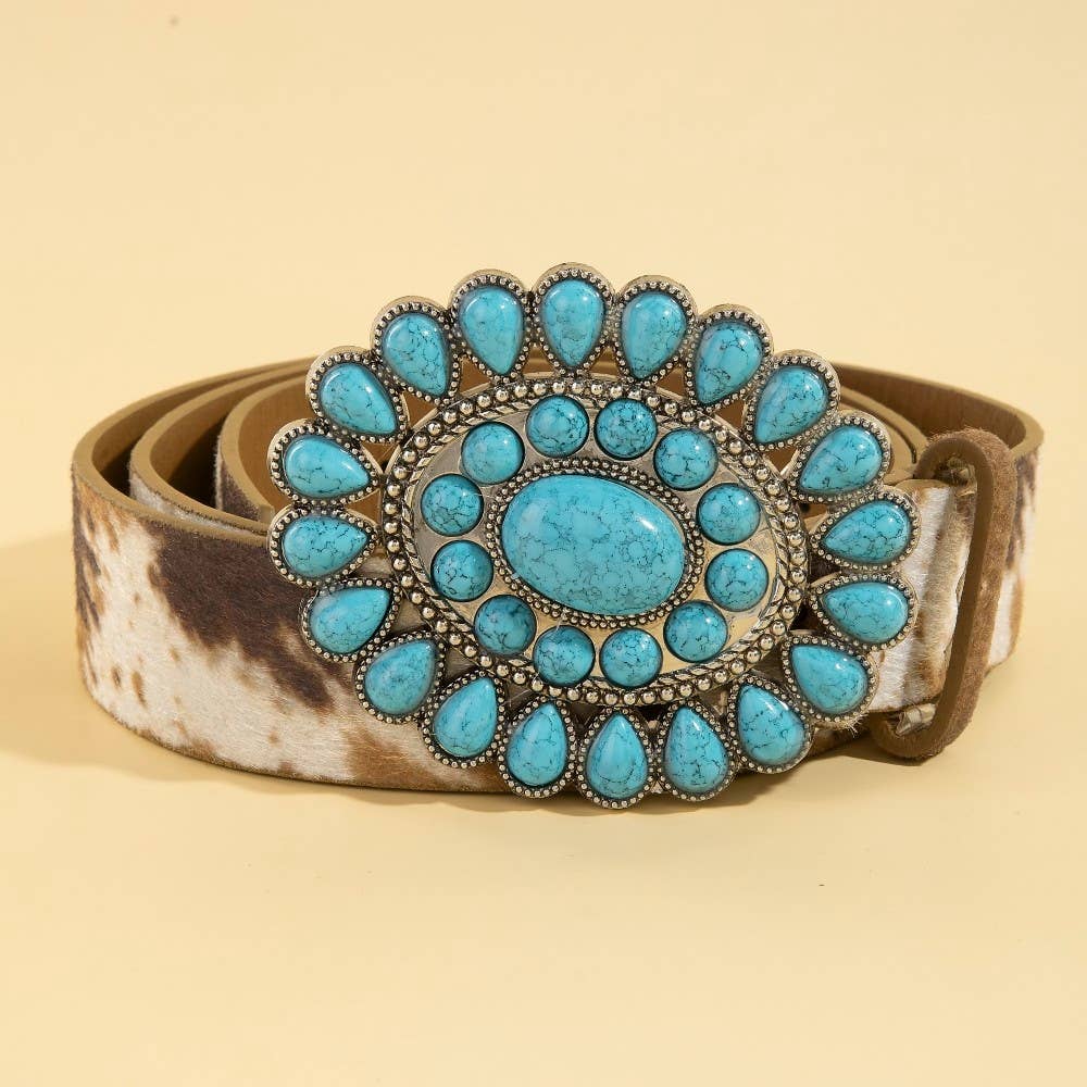 Western Concho Turquoise Stone Buckle Belt: BK