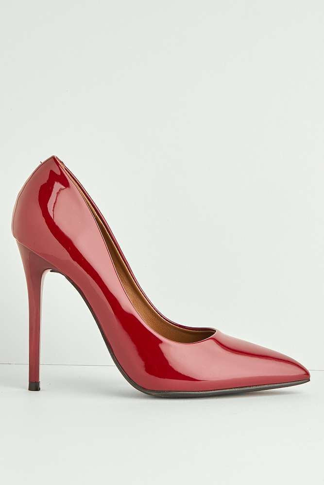 Miss Diva Wine Mila High Stiletto Patent Finish Heel Court Shoe