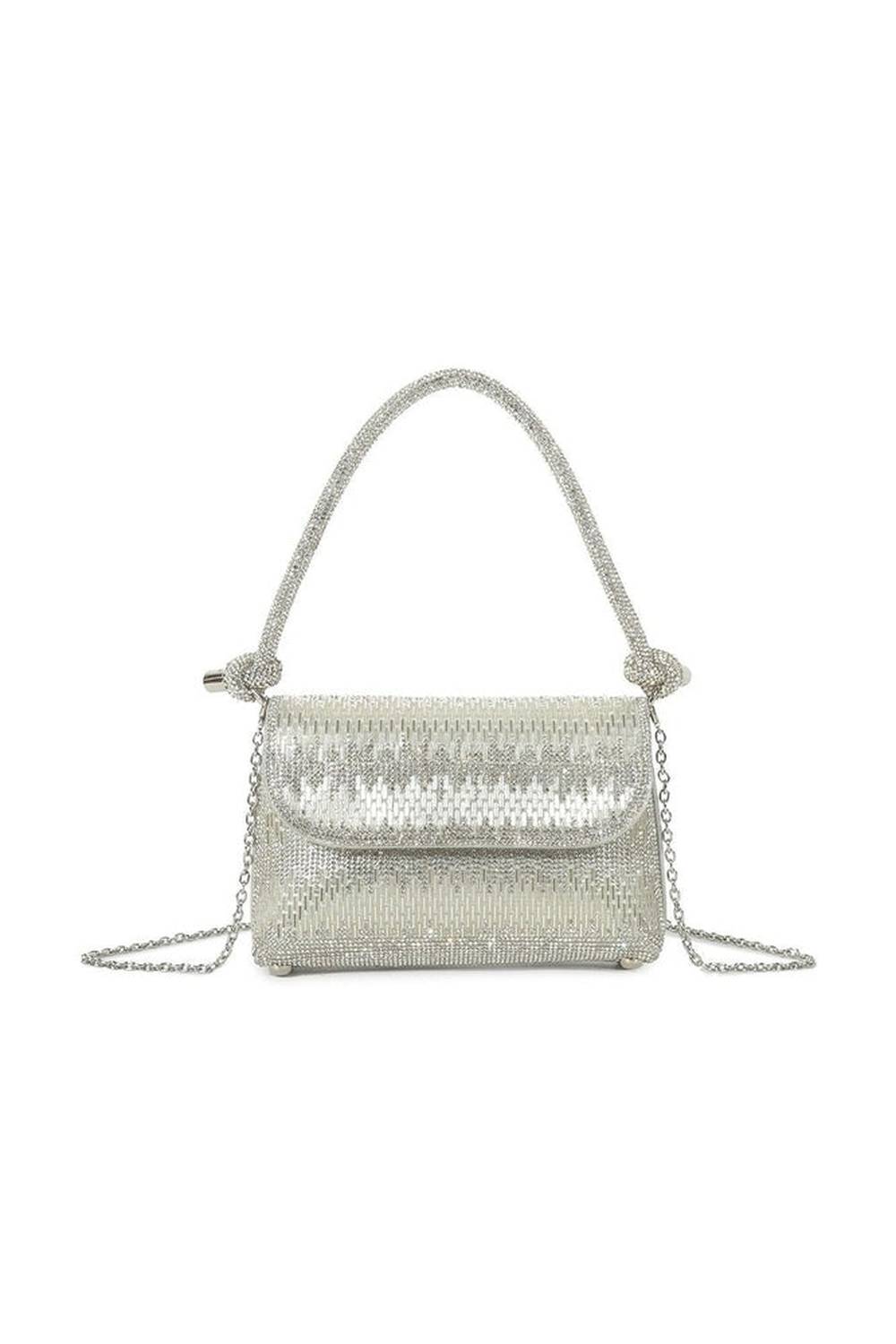 Cecily Diamante & Crystal Embellished Handle Bag in Silver