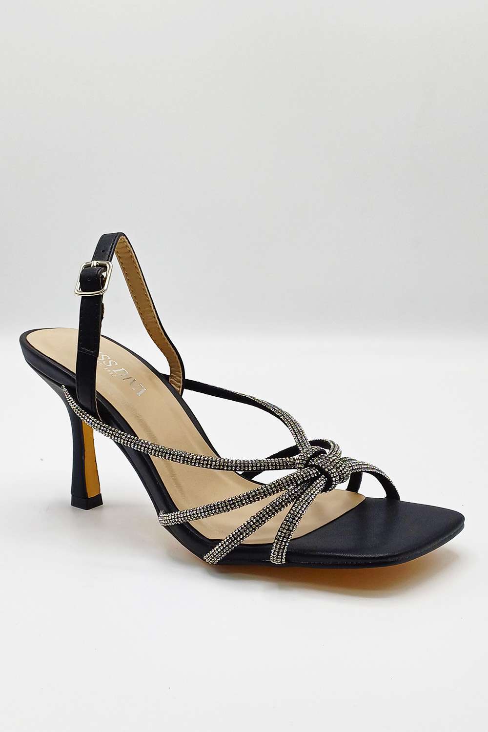 Miss Diva Black Elliana Diamante Heels