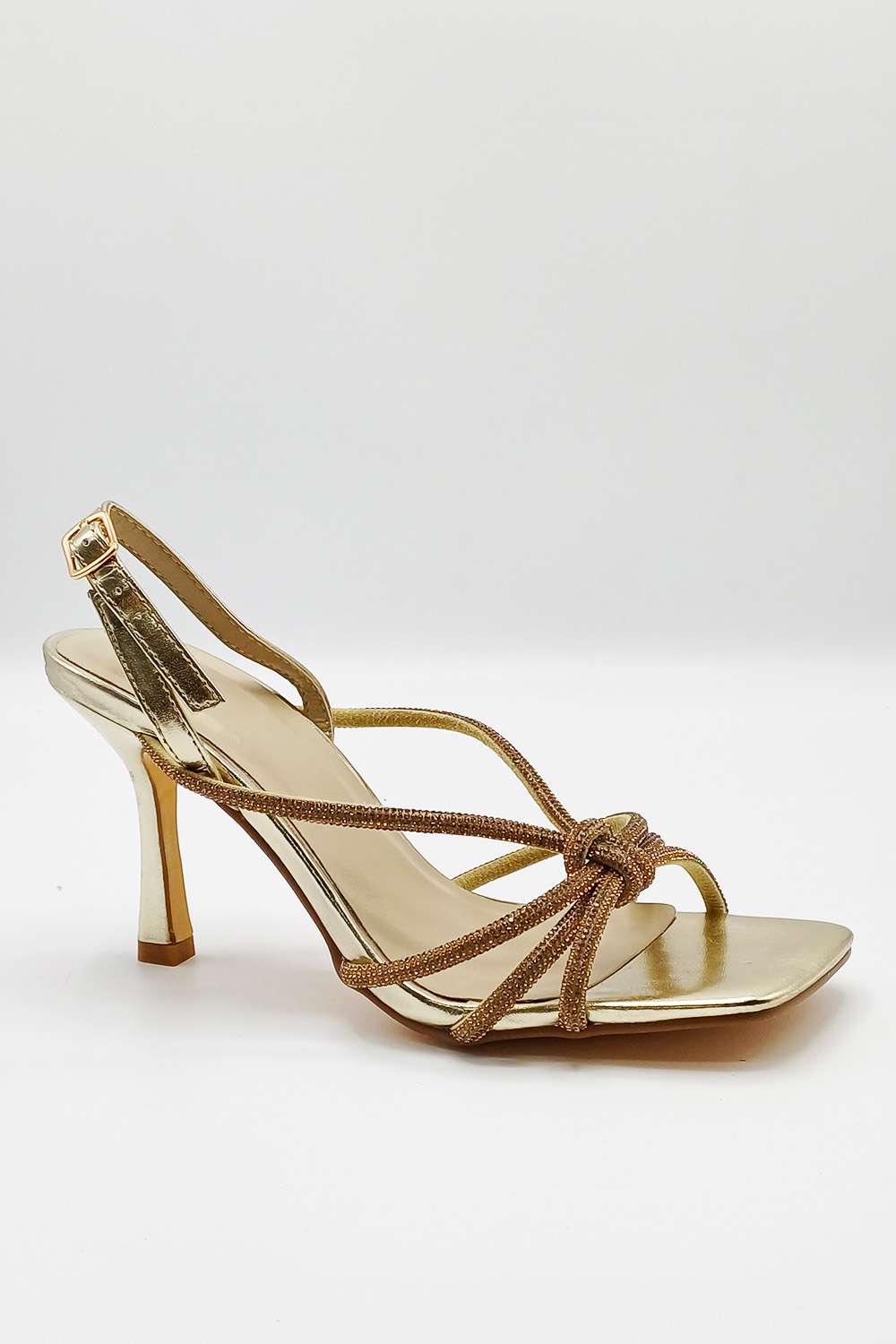 Miss Diva Gold Elliana Diamante Embellished Heeled Sandals