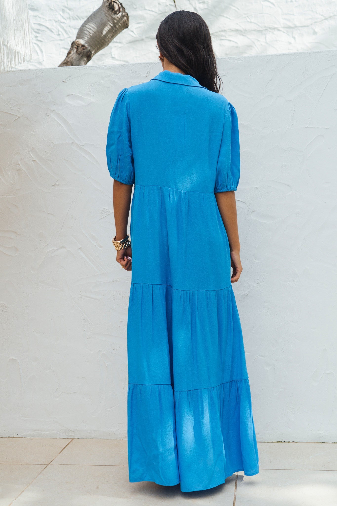 Gini London Blue Button Through Skater Maxi Dress