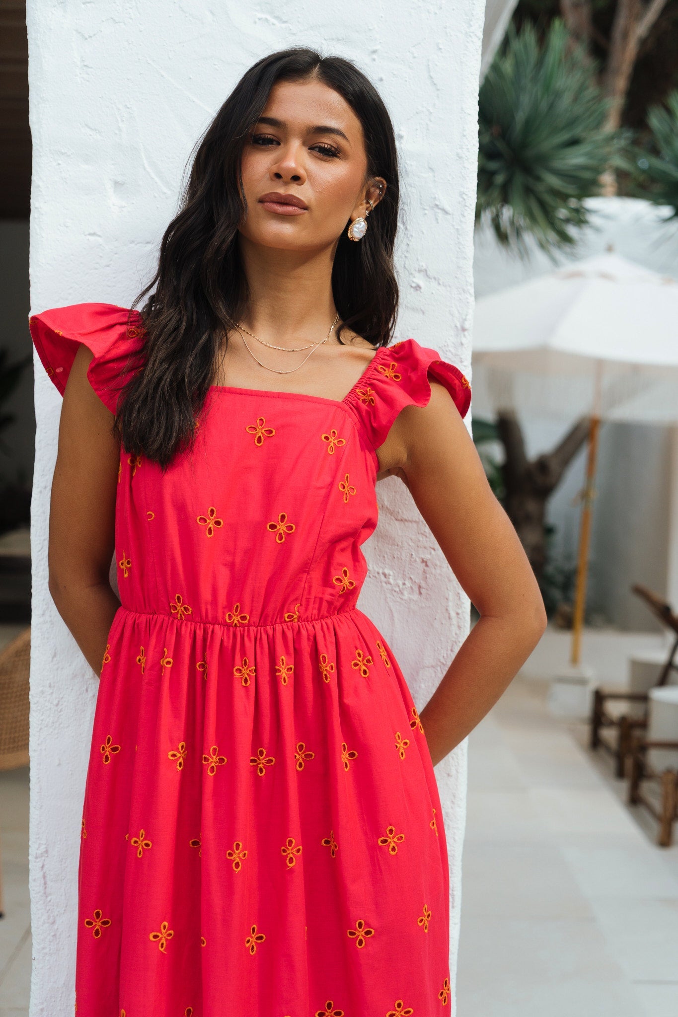 Gini London Pink Ruffle Sleeves Broderie Sun Dress