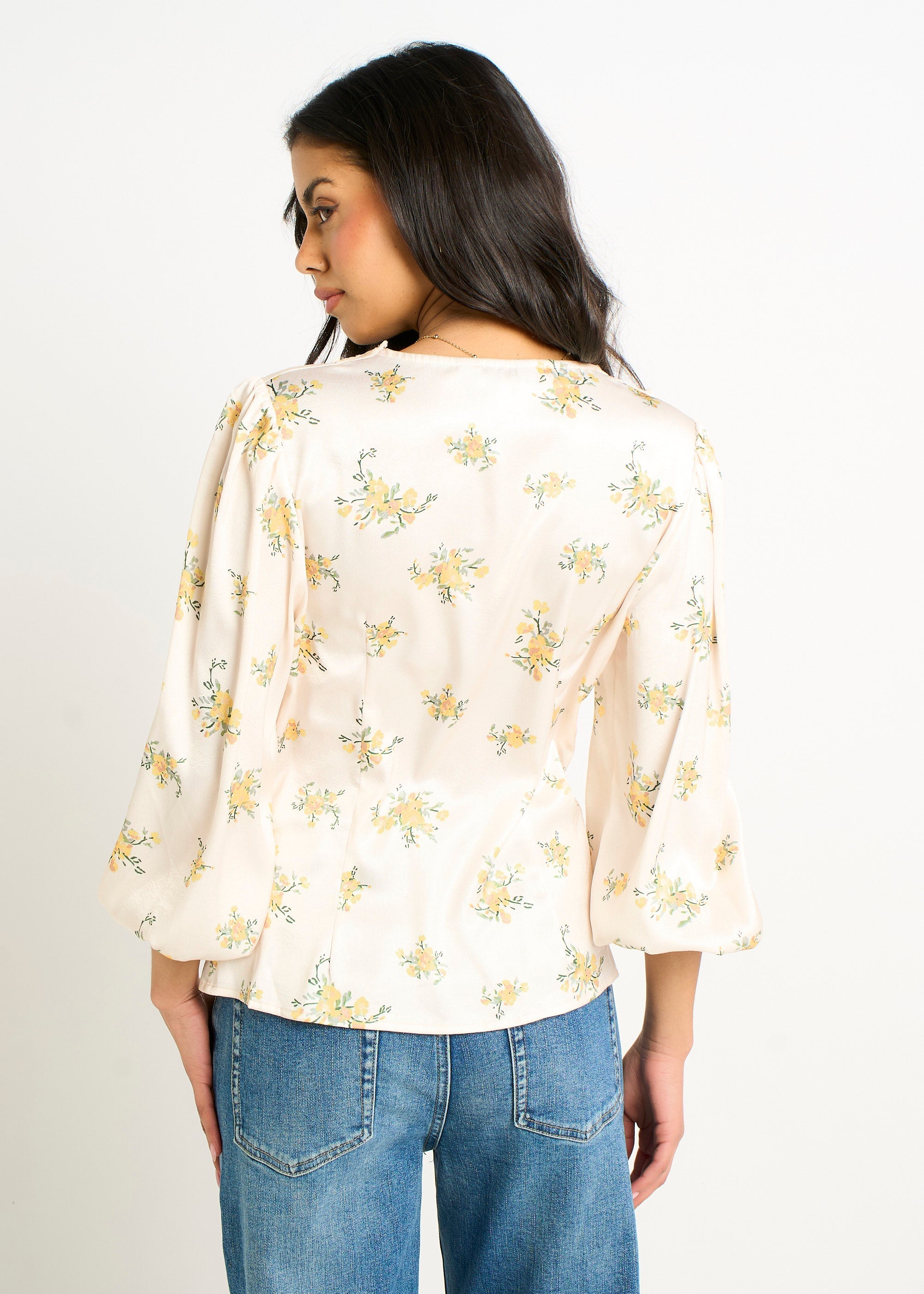 Gini London Cream Lace Trim Satin Button Through Blouse