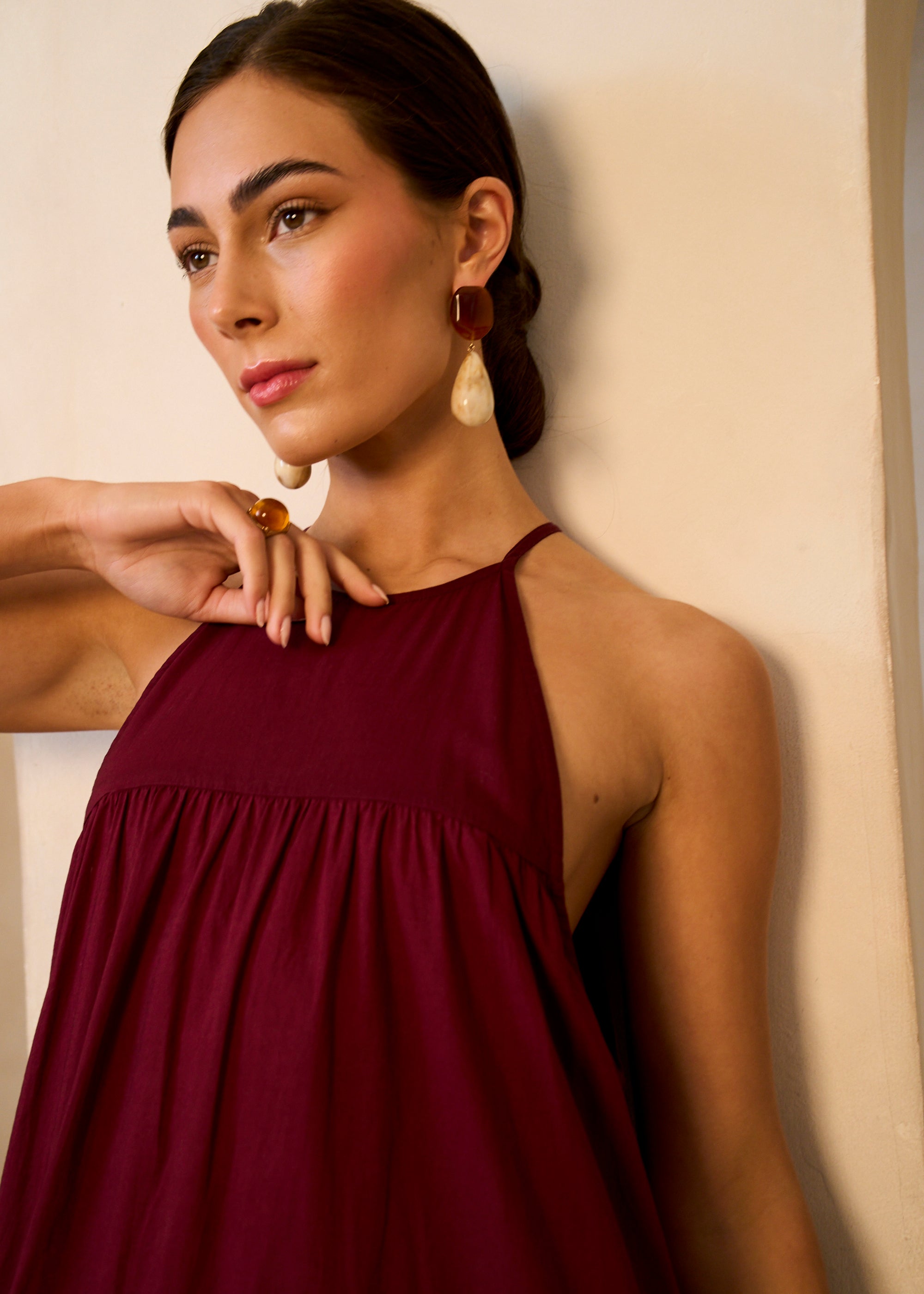 Gini London Mulberry Tiered Halter Maxi Trapeze Dress