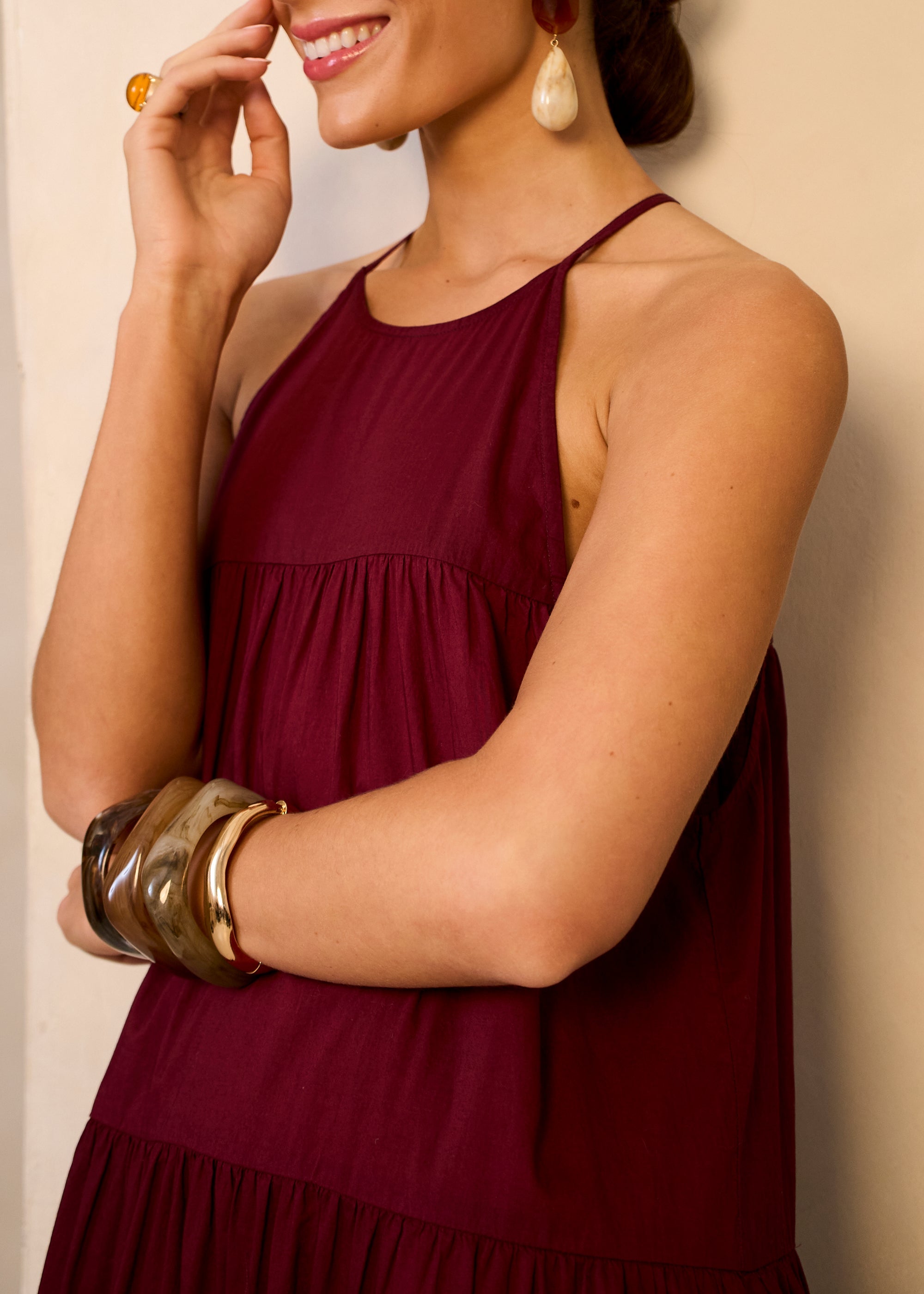 Gini London Mulberry Tiered Halter Maxi Trapeze Dress
