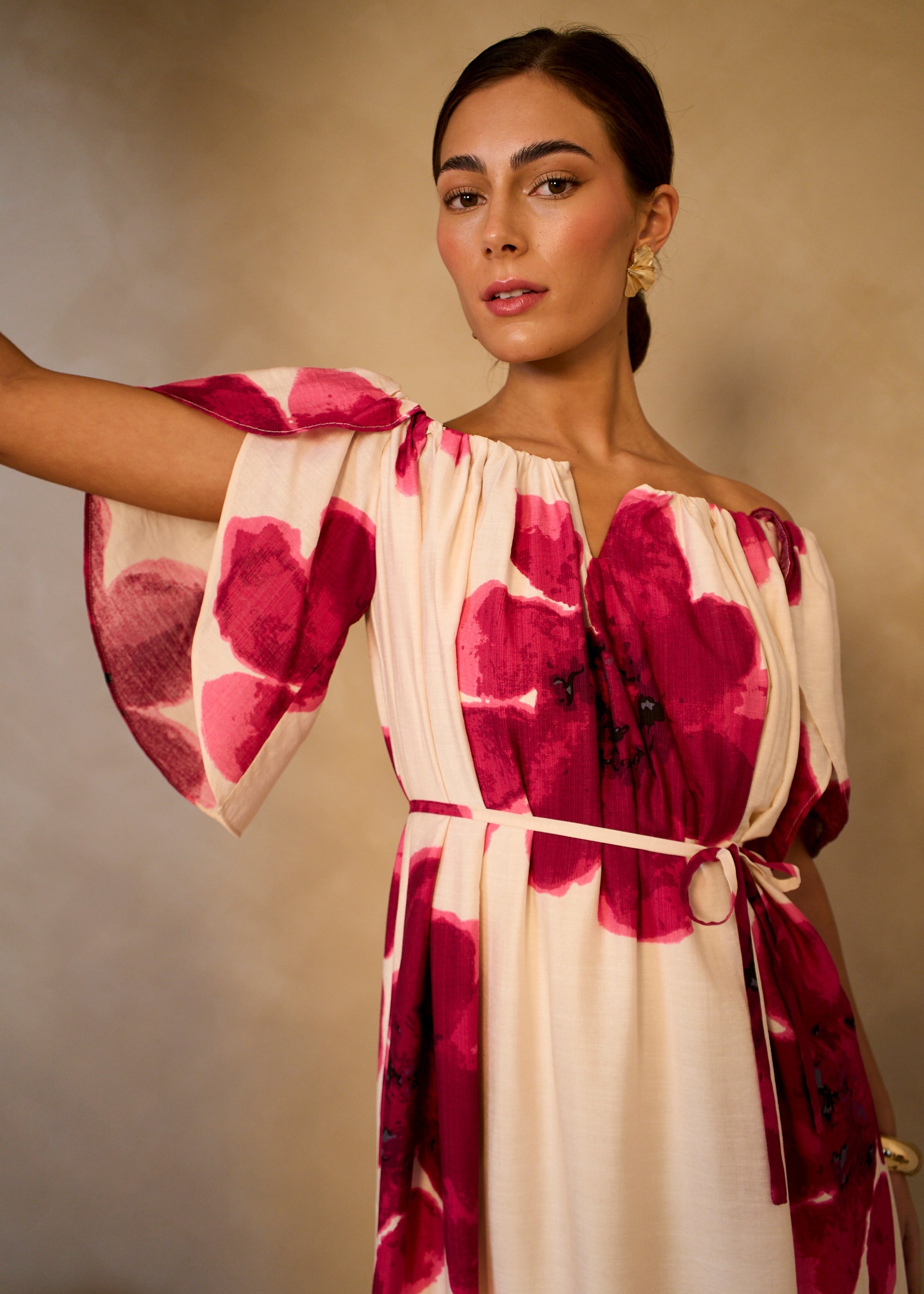 Gini London Pink Bardot Trapeze Maxi Dress