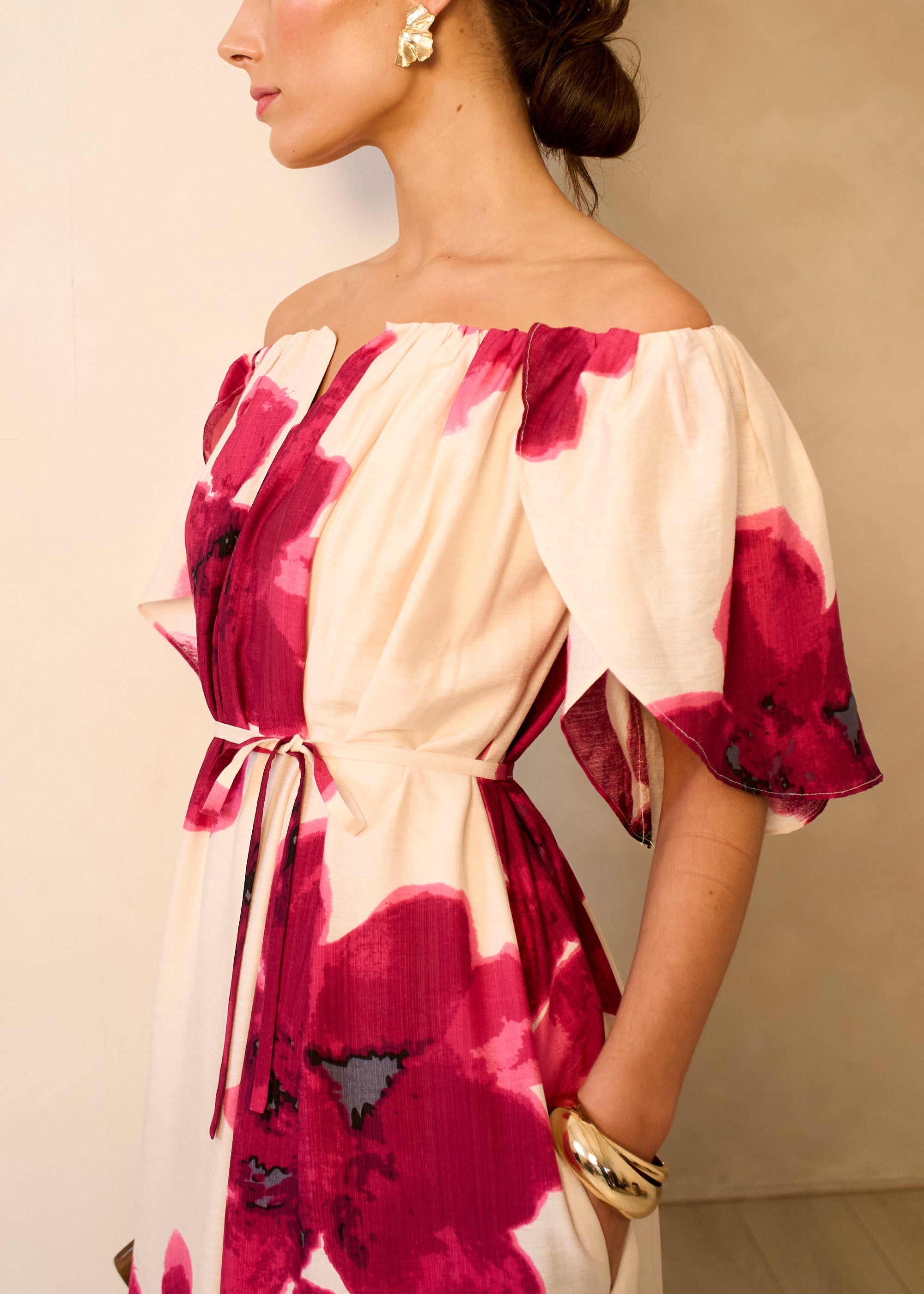 Gini London Pink Bardot Trapeze Maxi Dress