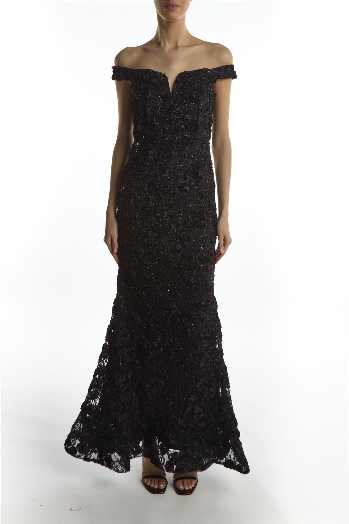 True Decadence Black Lace Bardot Maxi-Dress