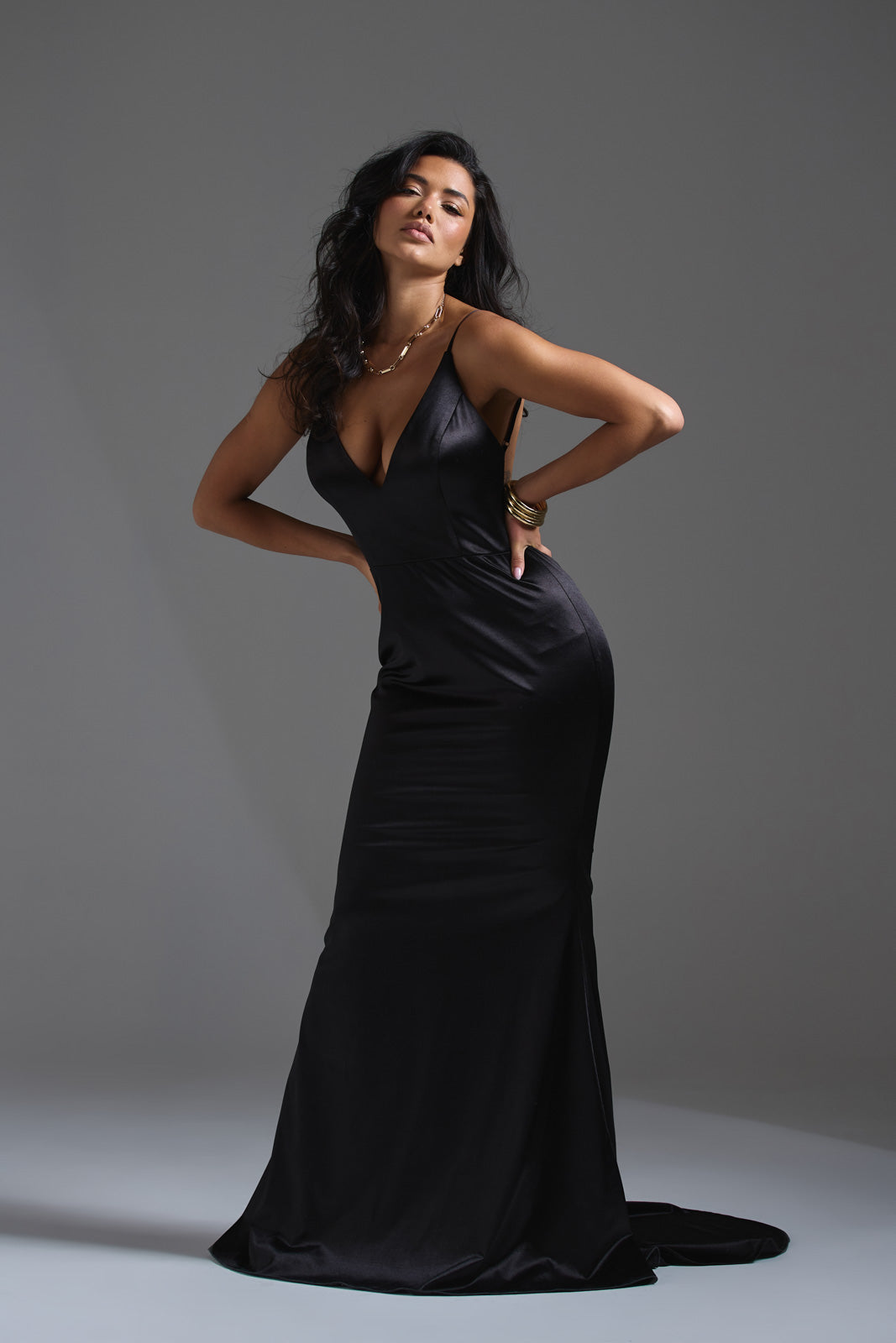 LBD Collection Black Alana Satin Maxi Dress