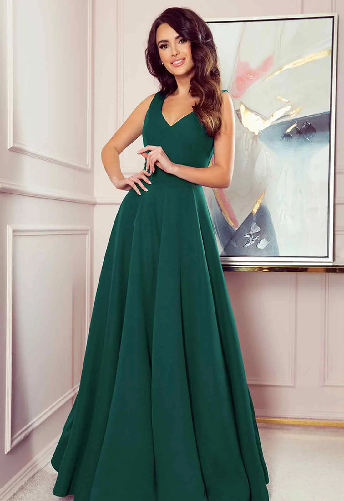 slim fit dress slacks A Line Halter Dark Green Prom Dress With Beading JTA6751 main image 1