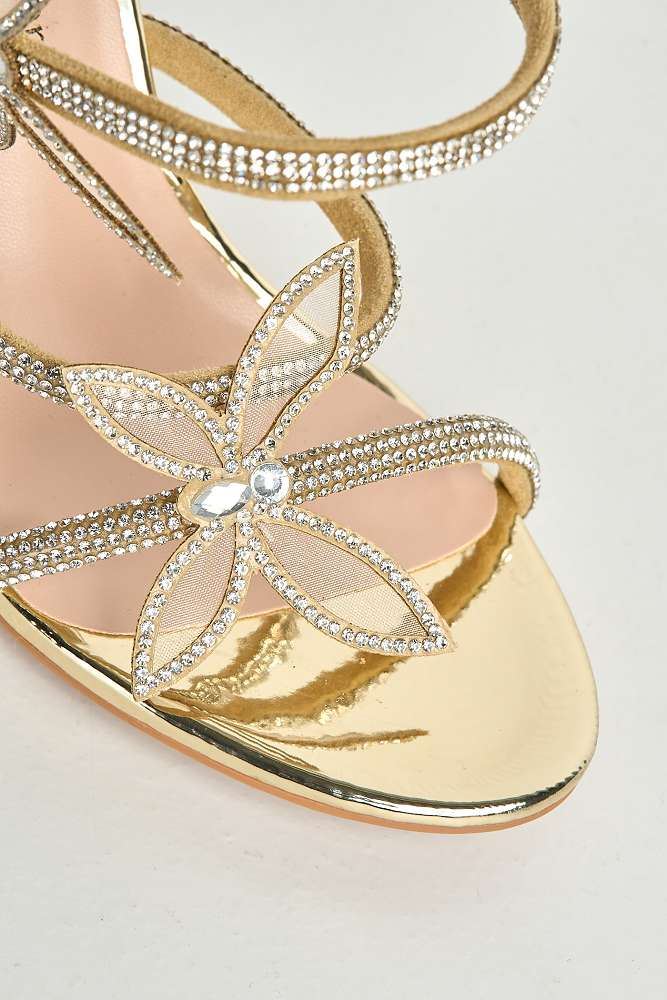 Miss Diva Gold Toki Butterfly Detail Diamante Heels