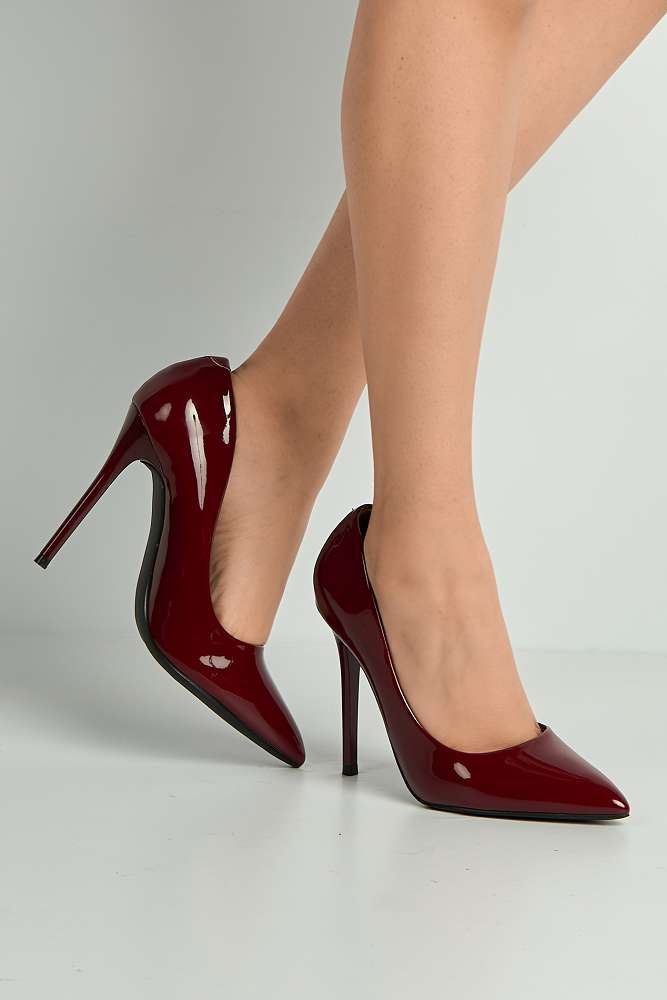 Miss Diva Wine Mila High Stiletto Patent Finish Heel Court Shoe