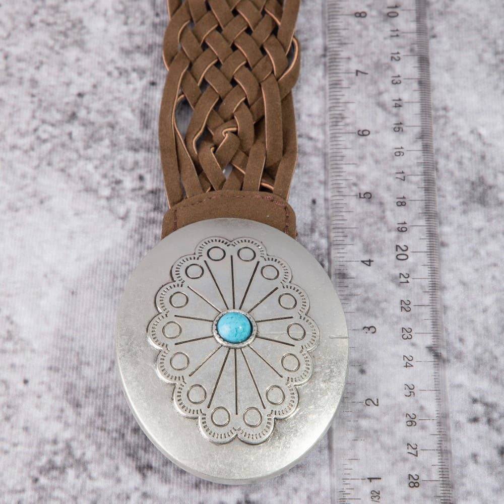 Soul Of Sita Western Braided Concho Buckle Vegan Leather Belt: Sdbr
