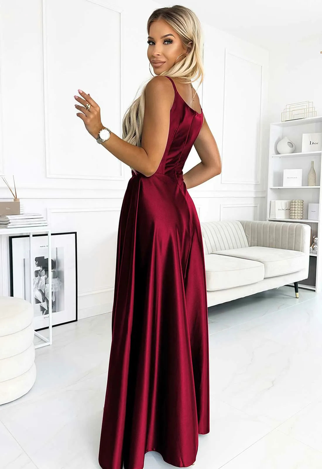 LBD Exclusive Burgundy Chiara Satin Maxi Dress