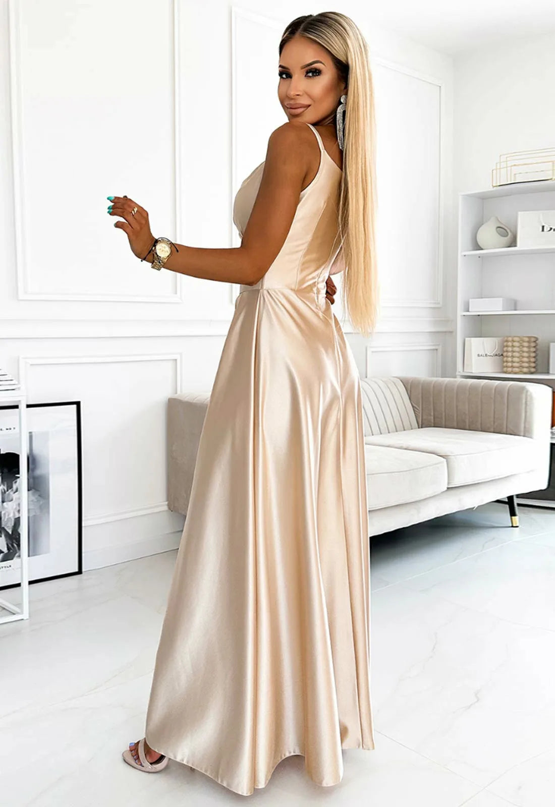 LBD Exclusive Gold Chiara Satin Evening Dress