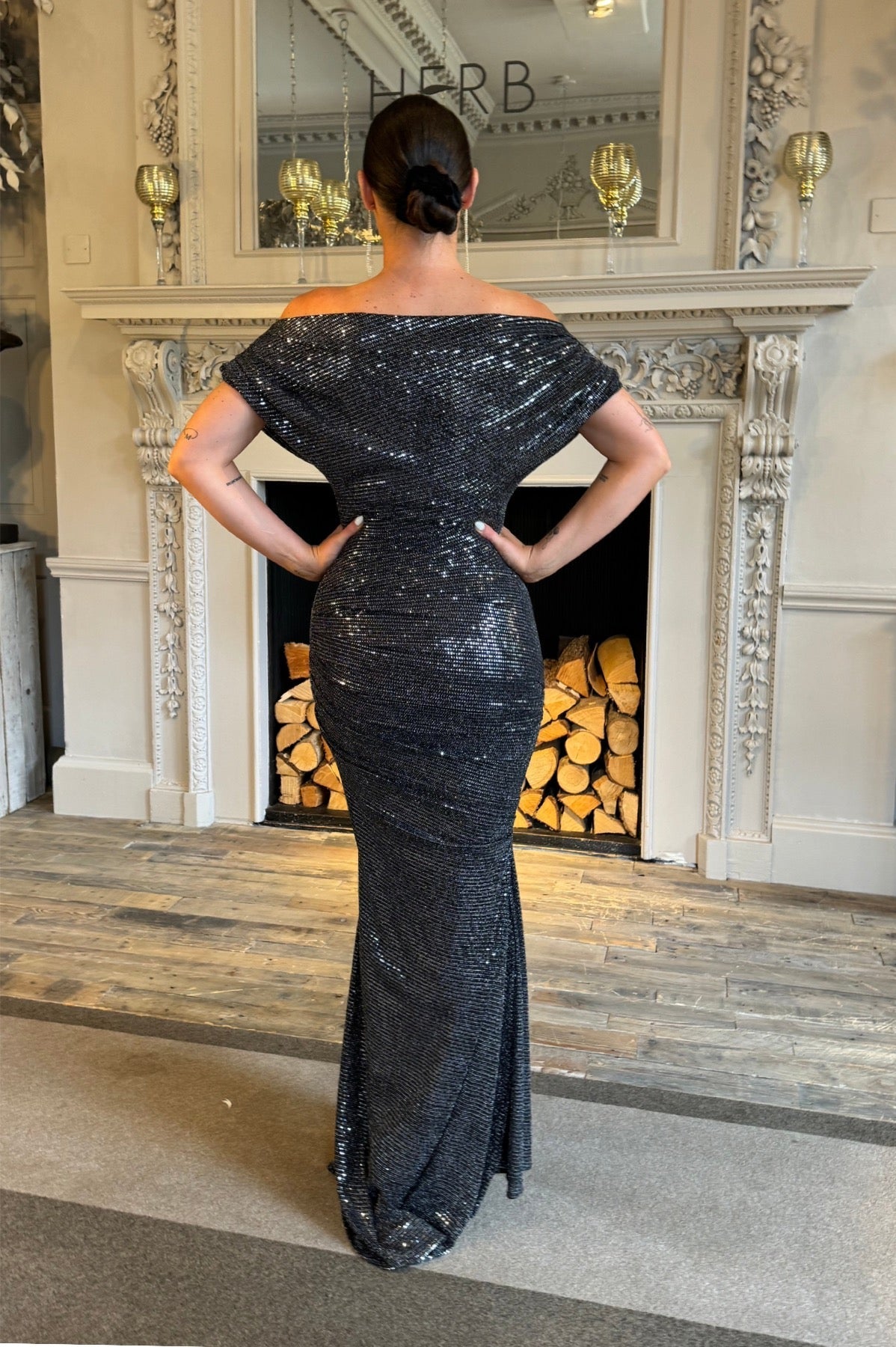 Atom Label Gunmetal Platinum Gown