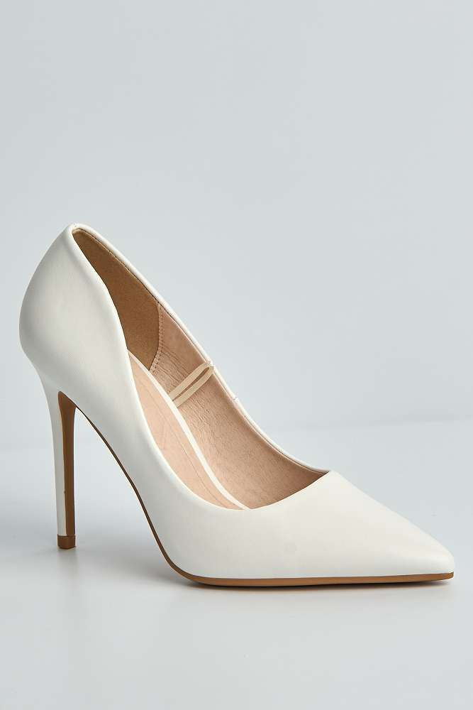 Miss Diva White Matt Mila High Stiletto Matt Finish Heel Court Shoe