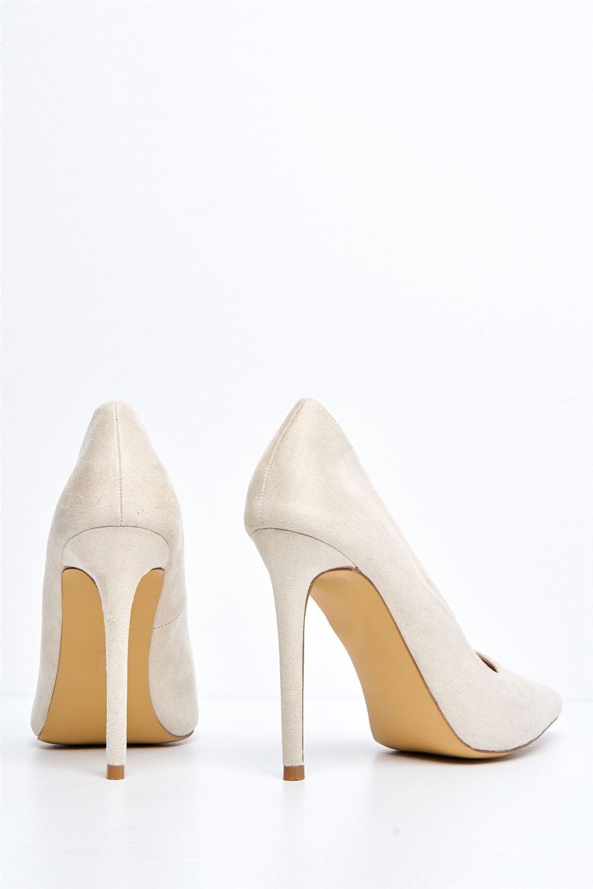 Miss Diva Mila High Stiletto Heel Court Shoe in Nude Suede