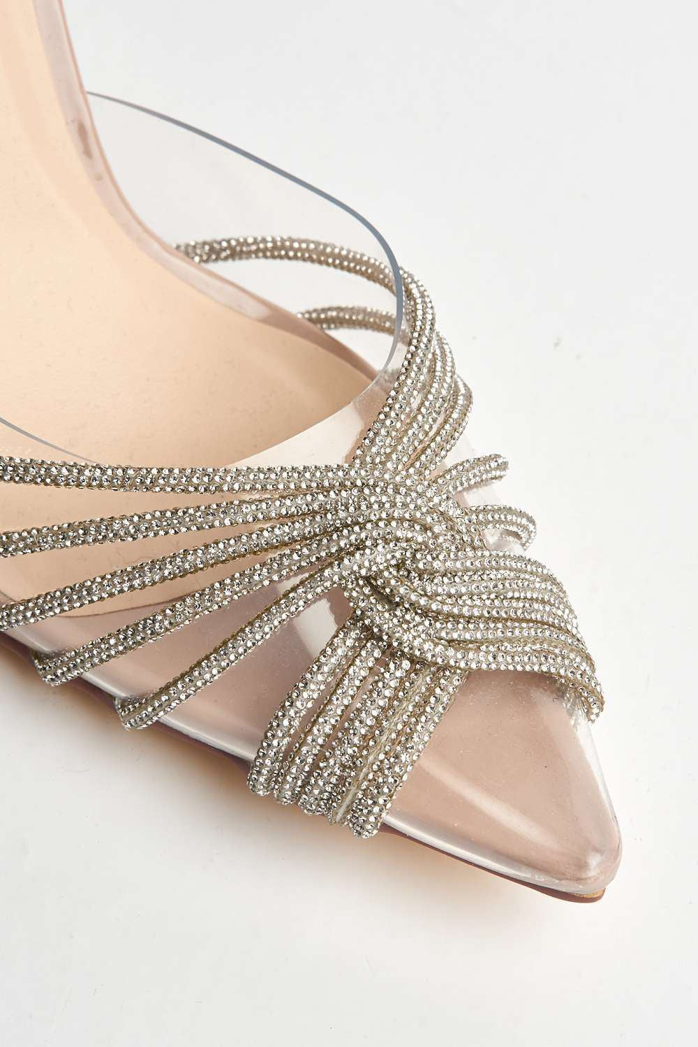 Liz Diamante Embellished Sling Back Perspex Court Shoes in Nude