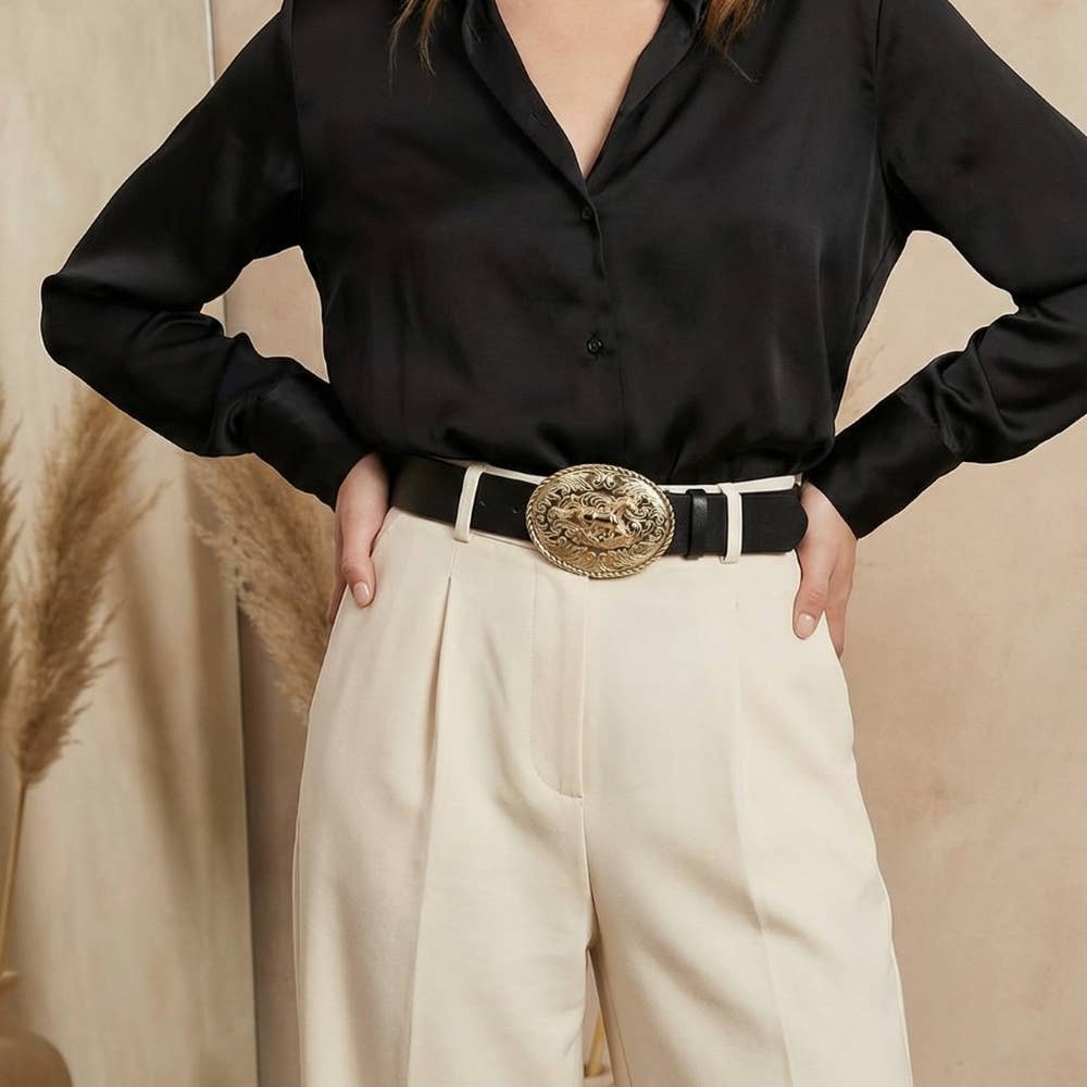 Soul Of Sita Large Western Horse Medallion Buckle Belt: Gbk