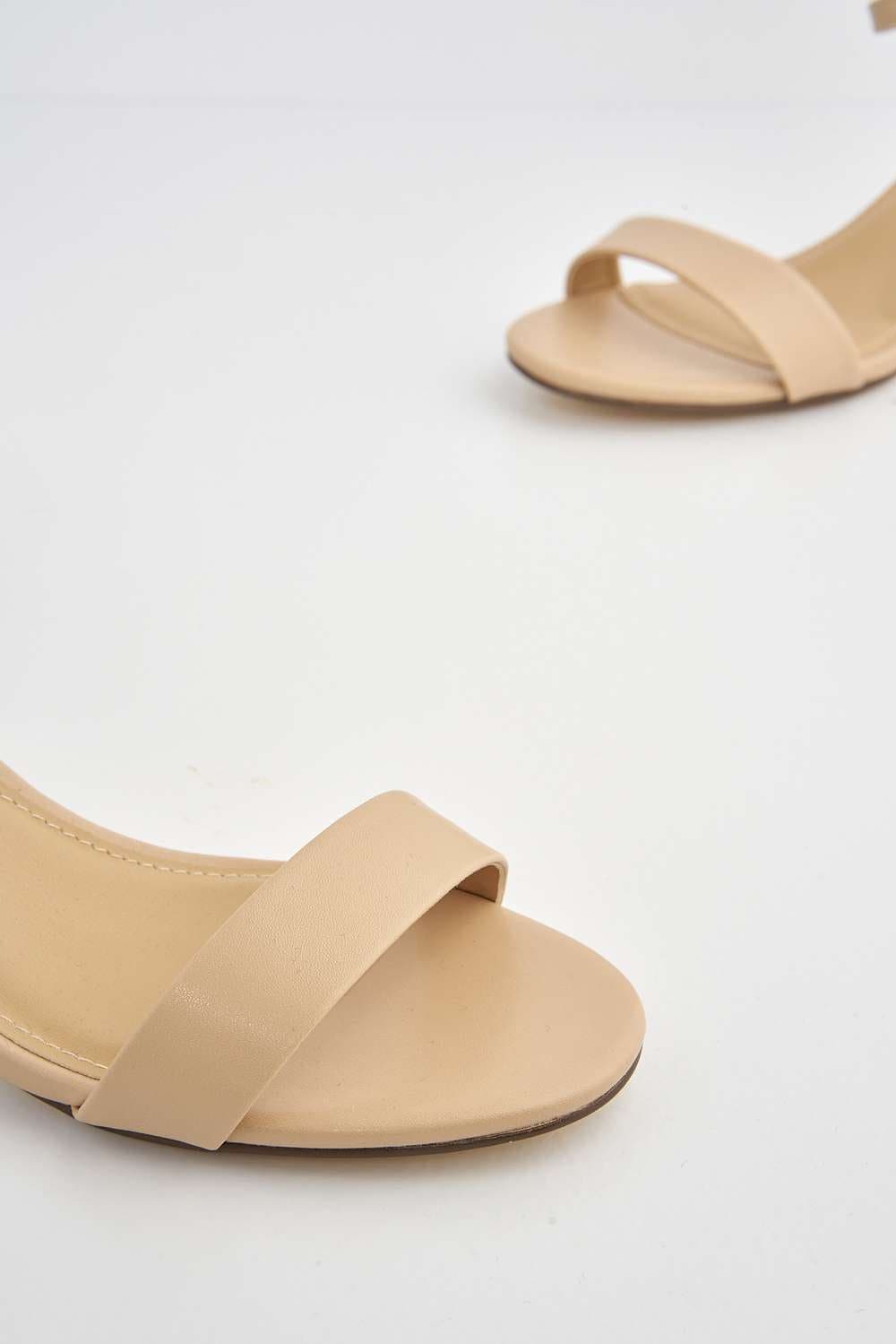 Flori Thick Anklestrap & Band Heeled Sandal in Nude PU Heels Miss Diva